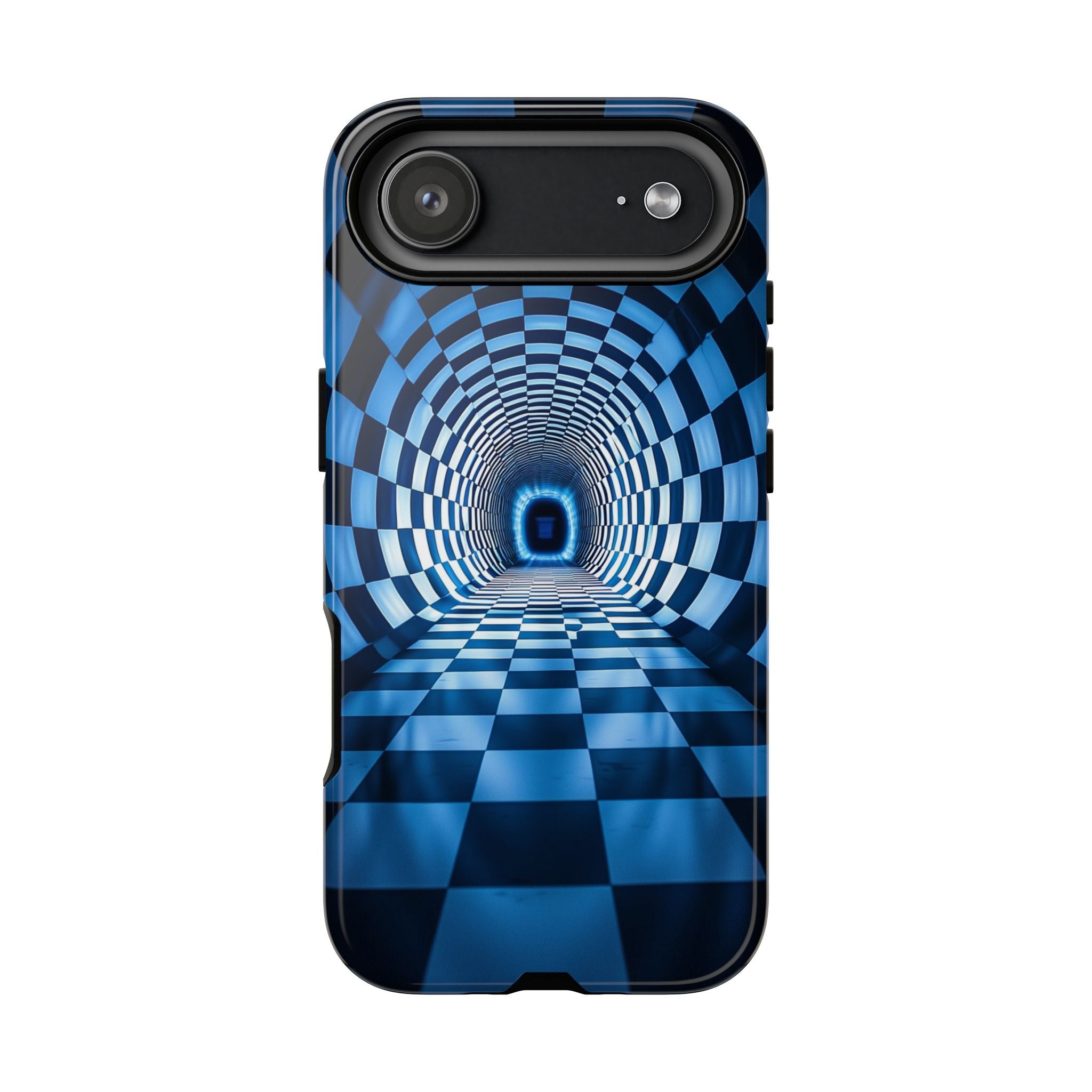 Blue Checkered Tunnel iPhone Case — 3D Optical Illusion Tough Case