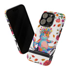Custodia protettiva per iPhone con gatto floreale colorato su Pilates Reformer