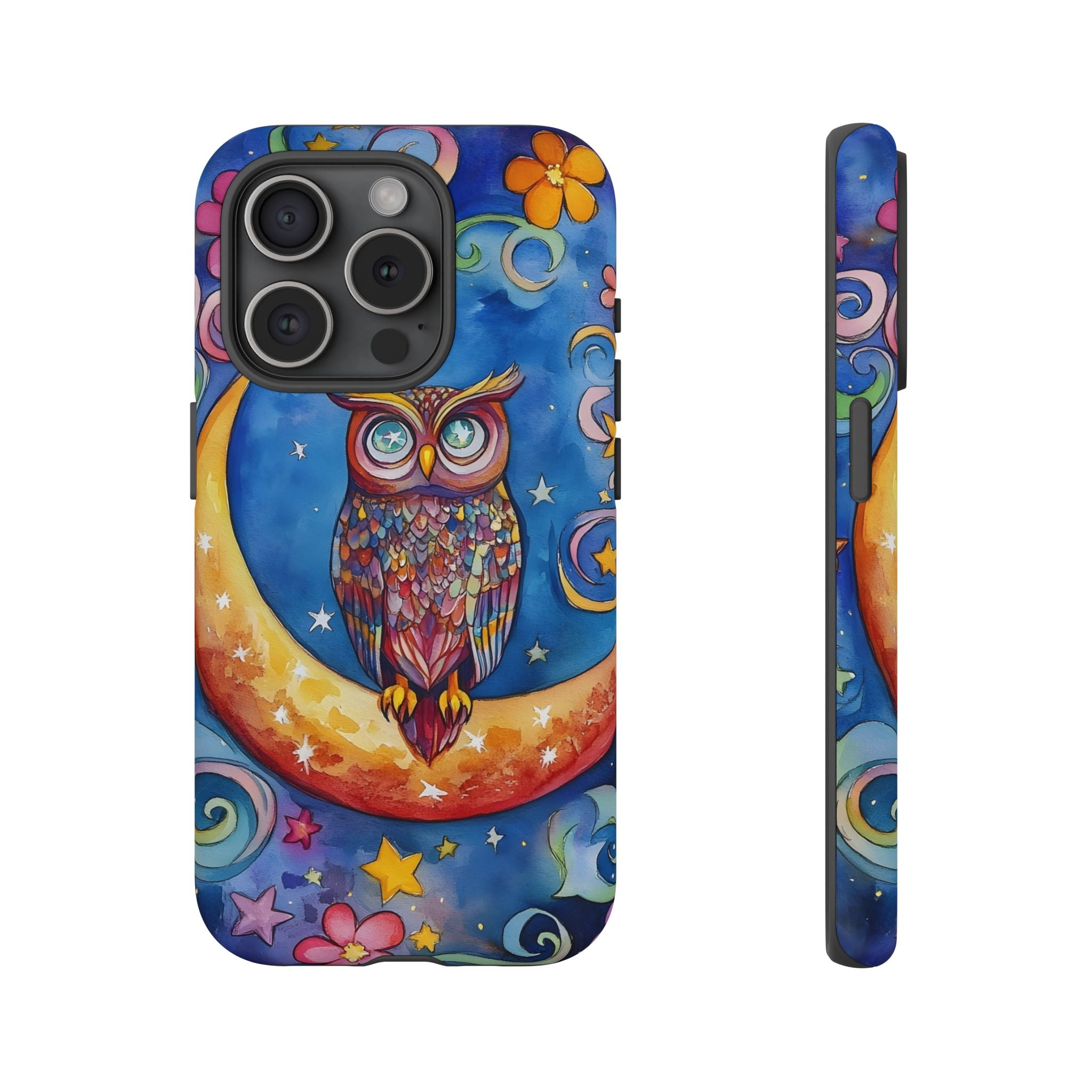 Owl on Crescent Moon iPhone Case — Colourful Whimsical Night Sky Design