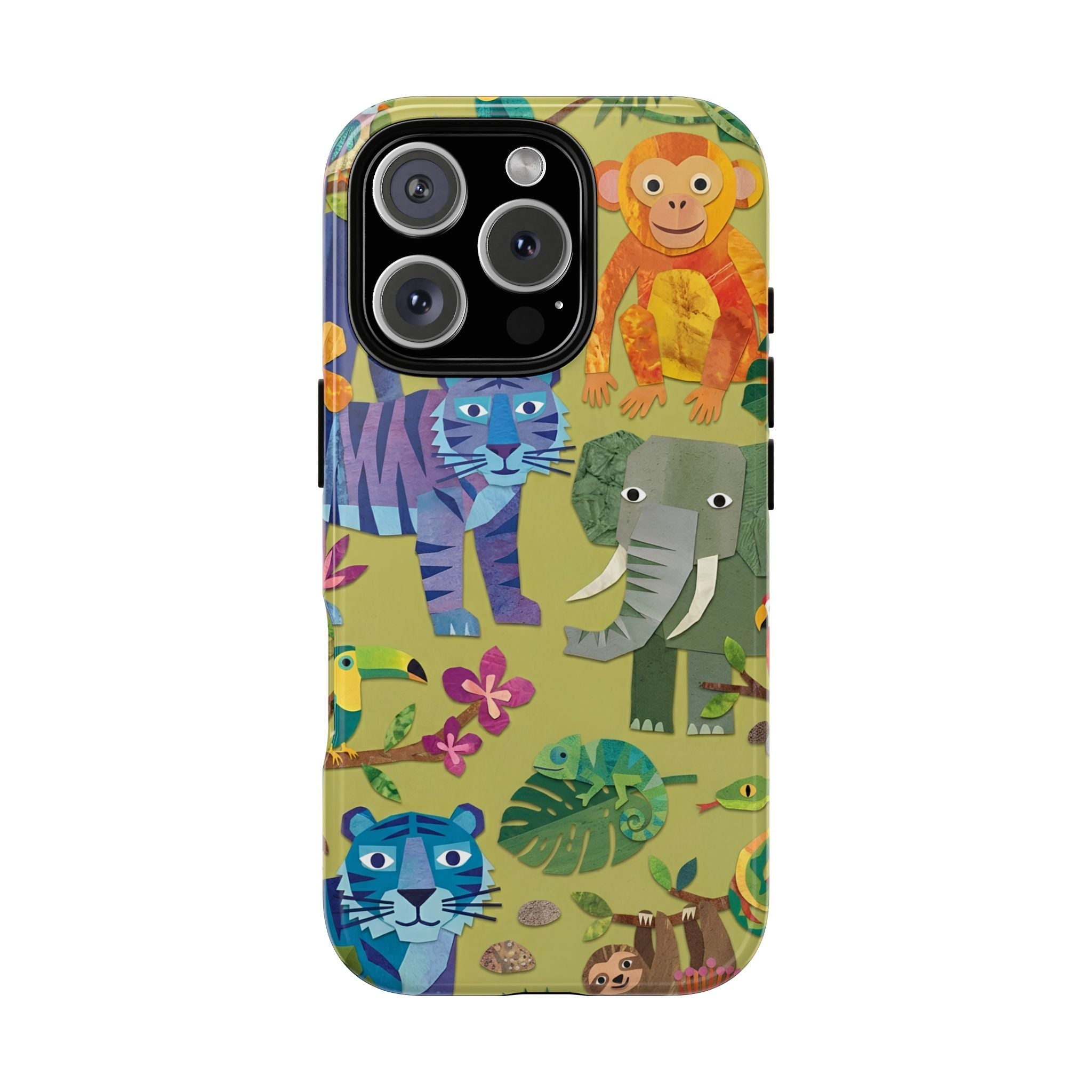 Jungle Animals Tough iPhone Case | Colorful Tiger, Elephant & Monkey Protective Cover