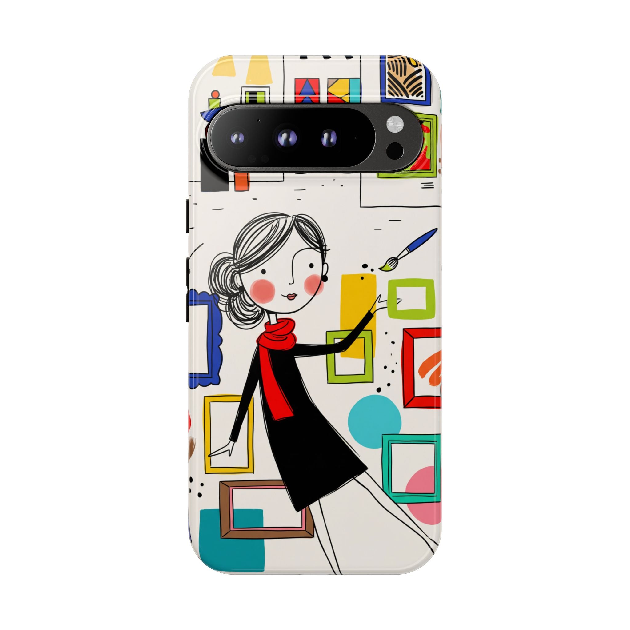 Art Gallery Illustration Google Pixel Phone Case | Cute Woman with Frames Design