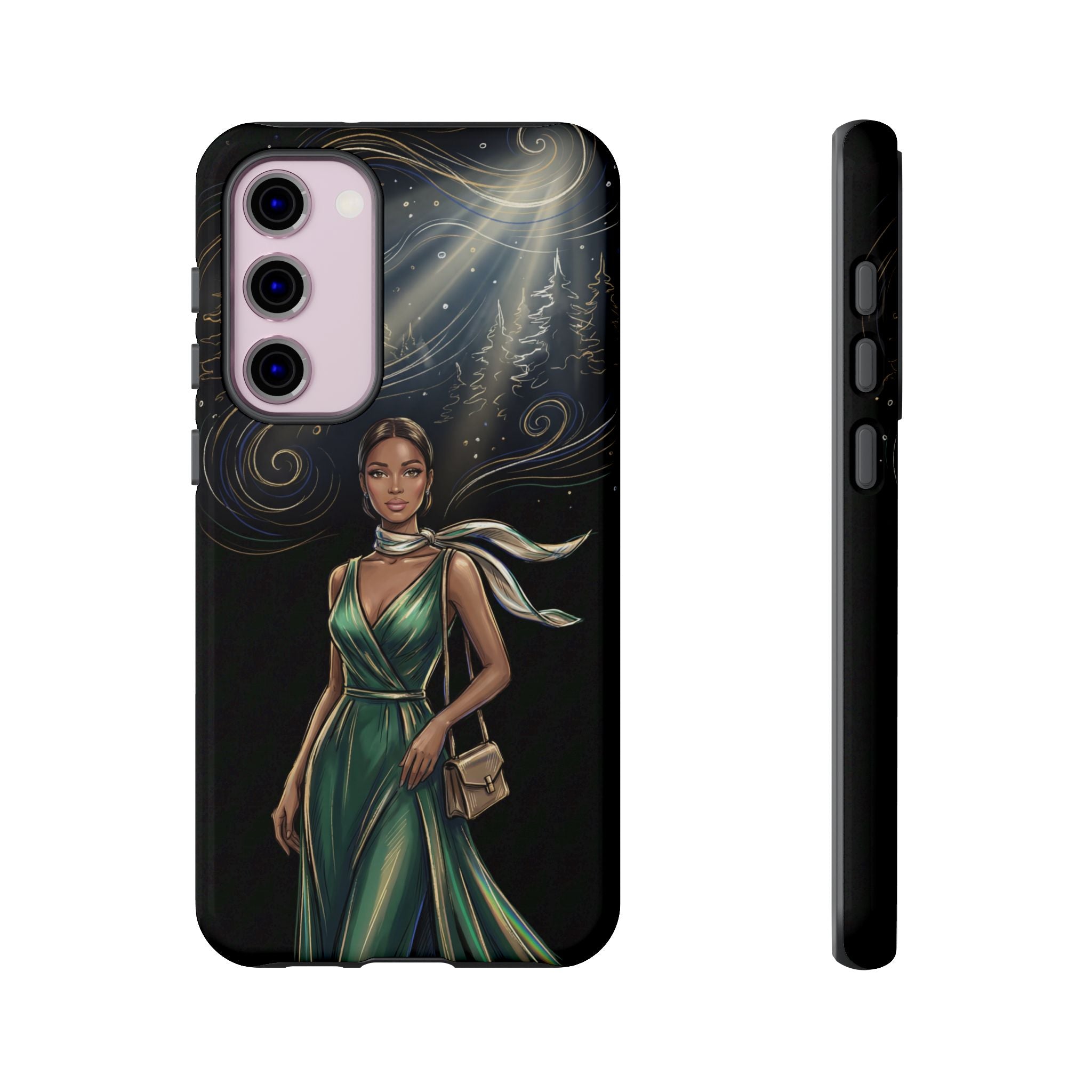 Elegant Woman in Green Dress Art Protective Tough Samsung Galaxy Phone Case