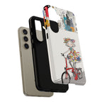 Whimsical Girl on Brompton Bicycle Urban Illustration Samsung Galaxy Phone Case