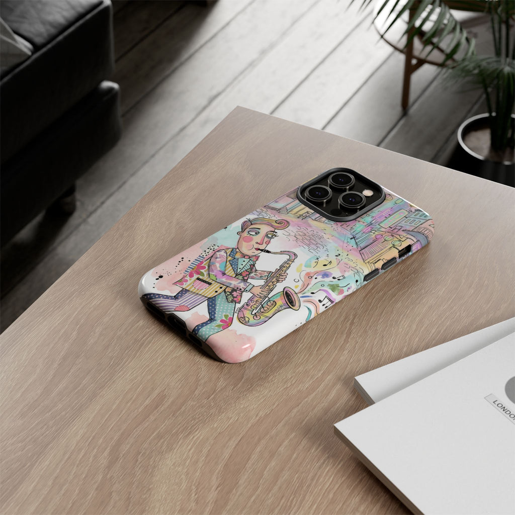 Custodia iPhone Sassofonista | Illustrazione Jazz Pastello