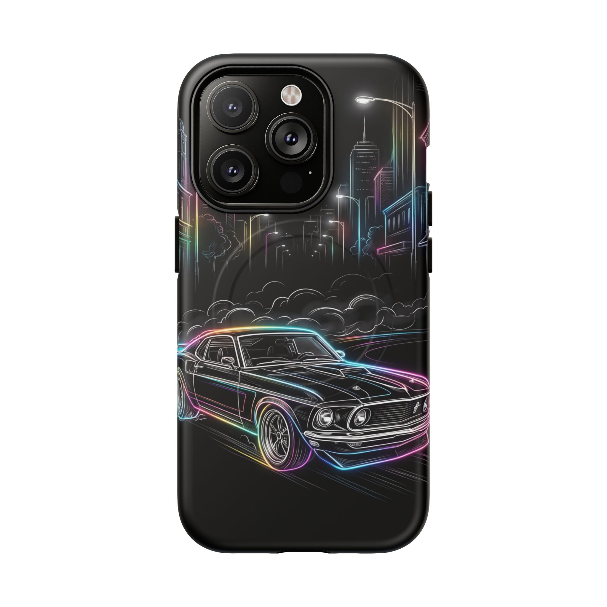 Neon Muscle Car MagSafe iPhone Case | Retro City Nightscape