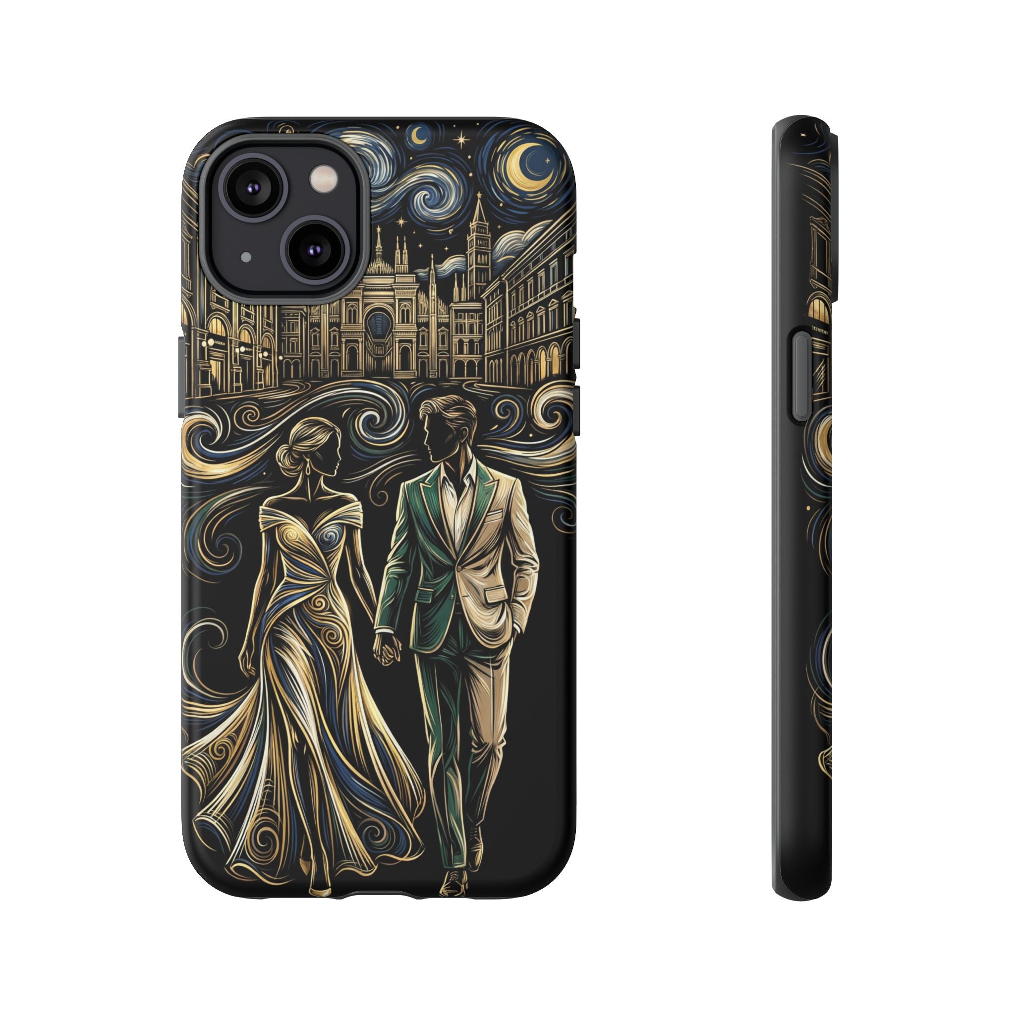 Romantic Night Walk iPhone Case | Elegant Couple Art