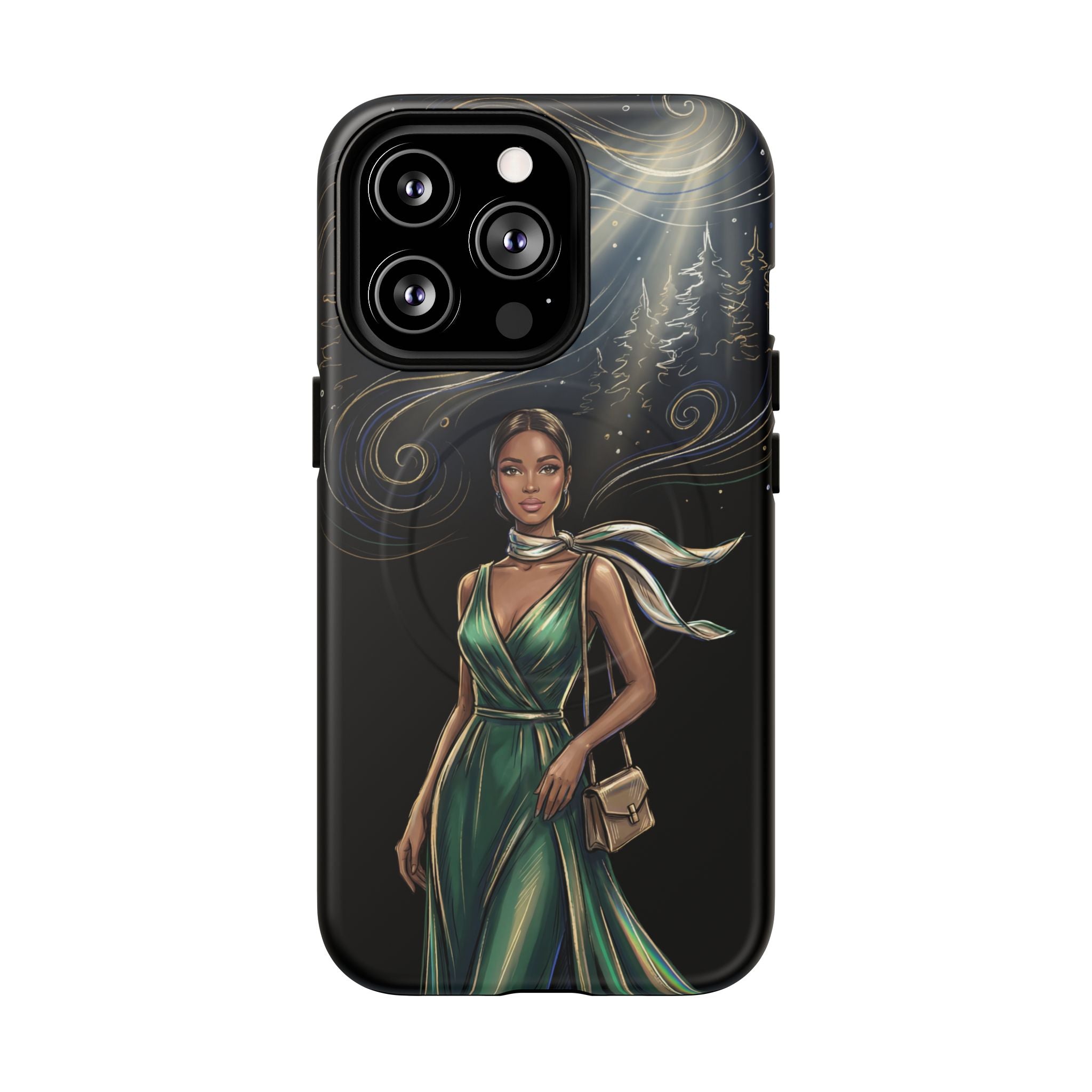 Elegant Woman in Green Dress Art Protective Tough MagSafe iPhone Case