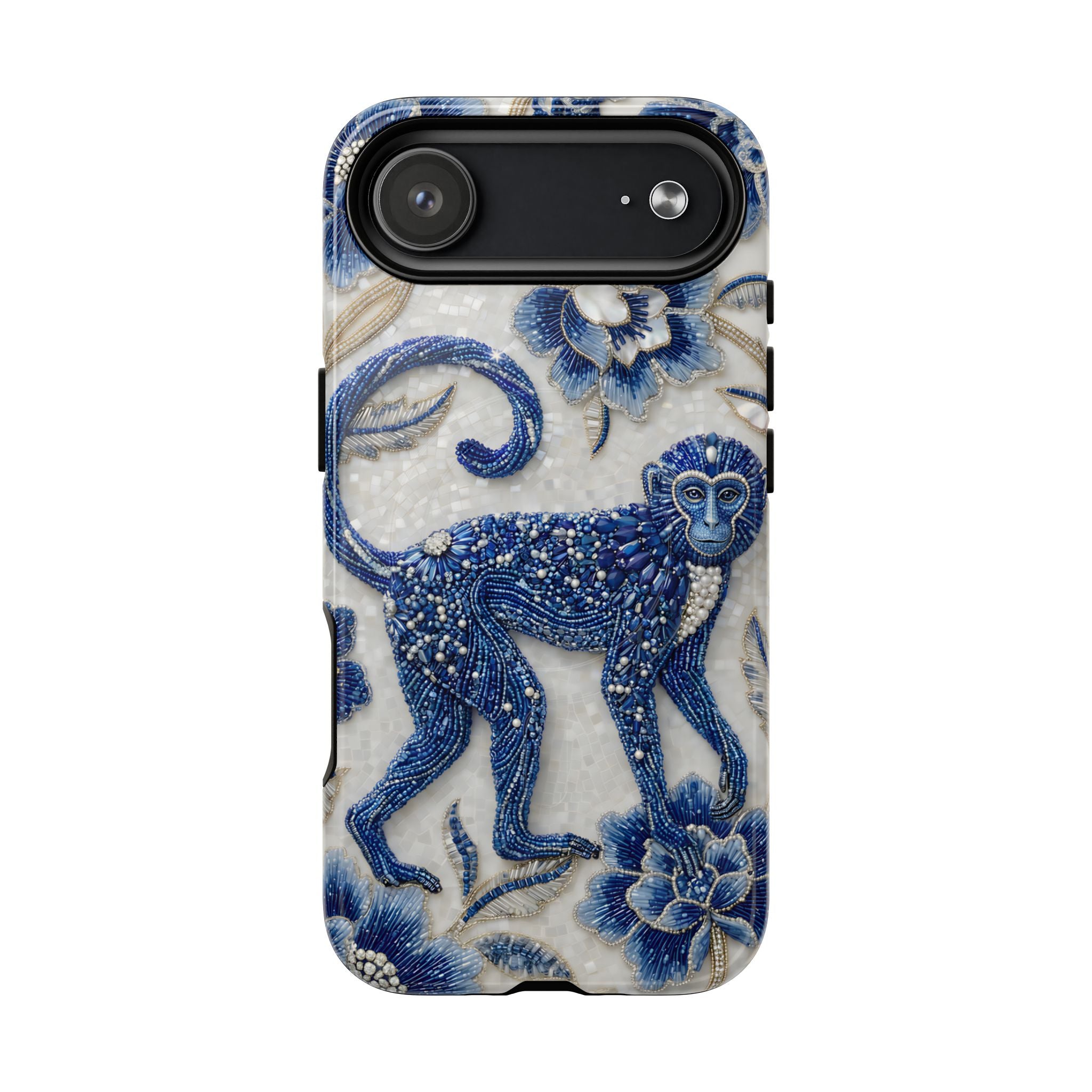 Asian Zodiac Monkey MagSafe iPhone Case | Blue & White Porcelain Art Protective Case | Year of the Monkey Gift