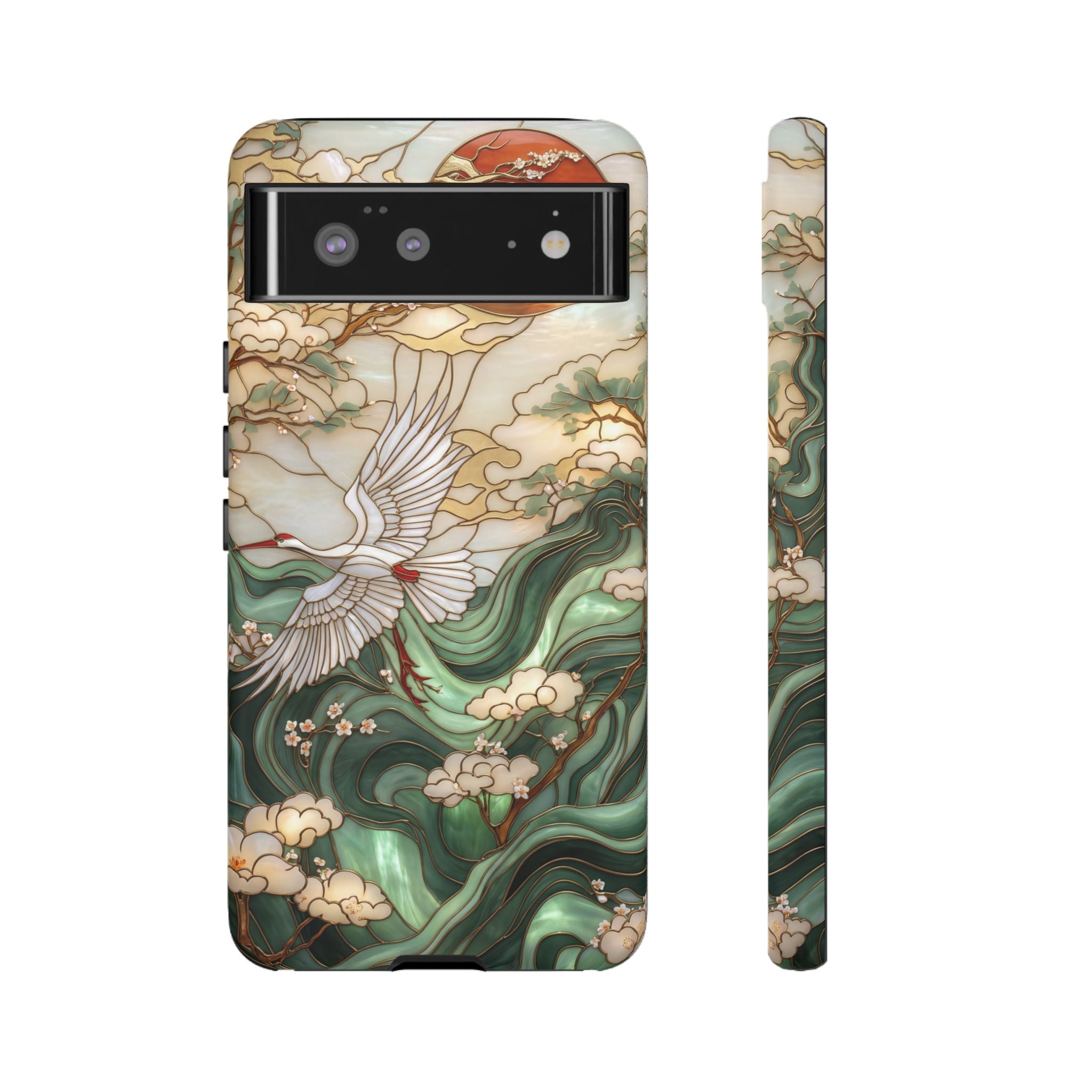 Cranes & Waves Protective Google Pixel Case | Japanese-Inspired Art Phone Cover