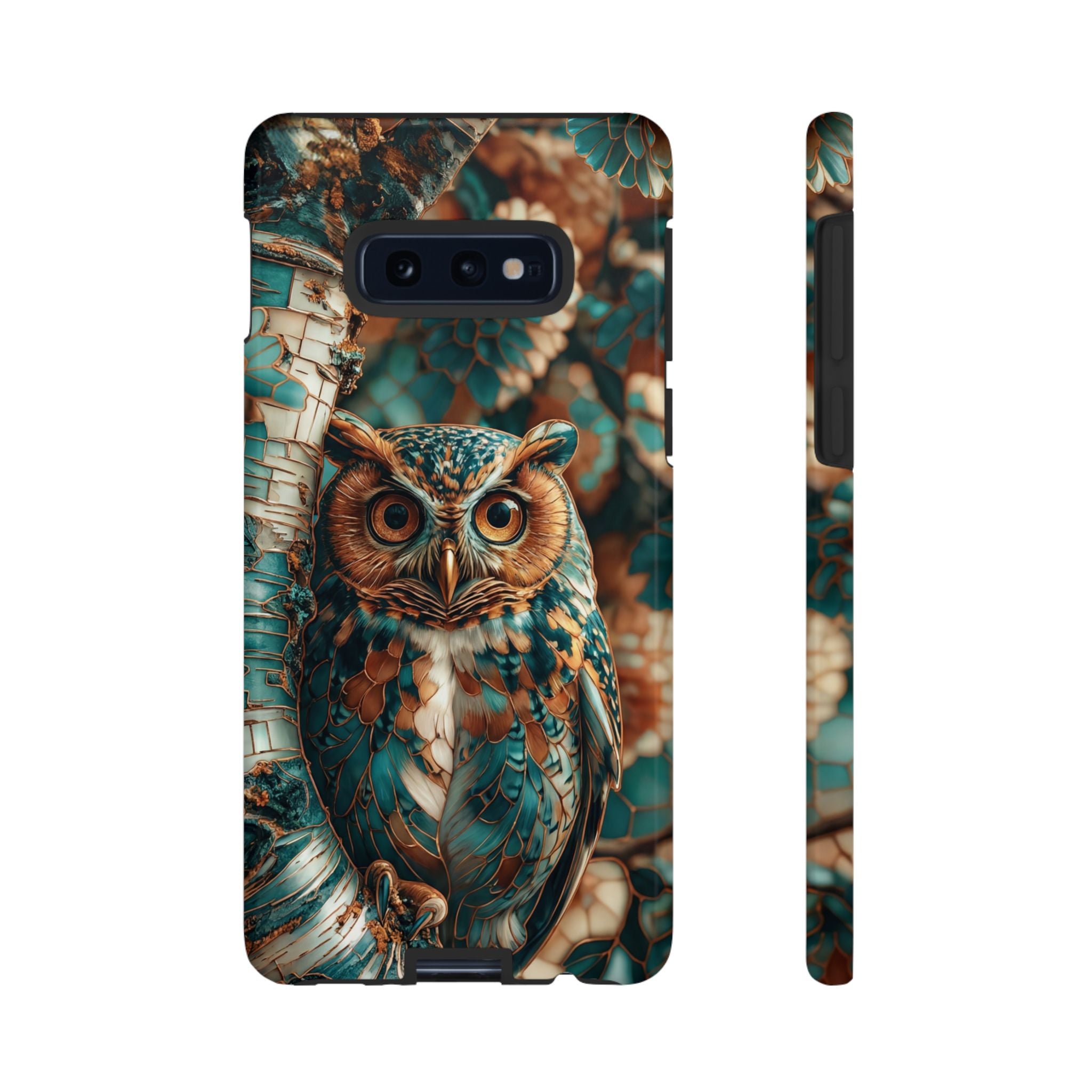 Owl Forest Tough Samsung Galaxy Case | Teal & Brown Rustic Wildlife Protective Cover