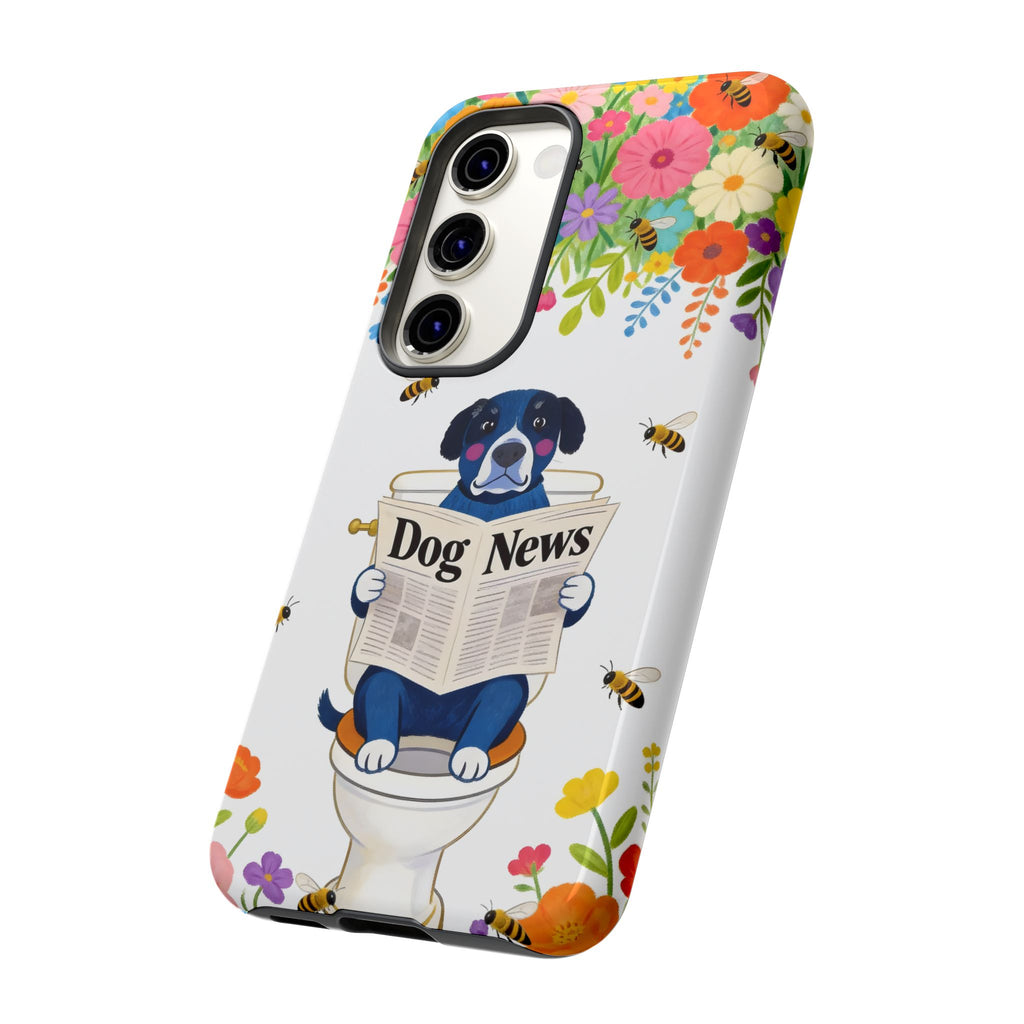Dog News Floral Samsung Galaxy Phone Case | Cute Dog on Toilet Pattern, Spring Floral