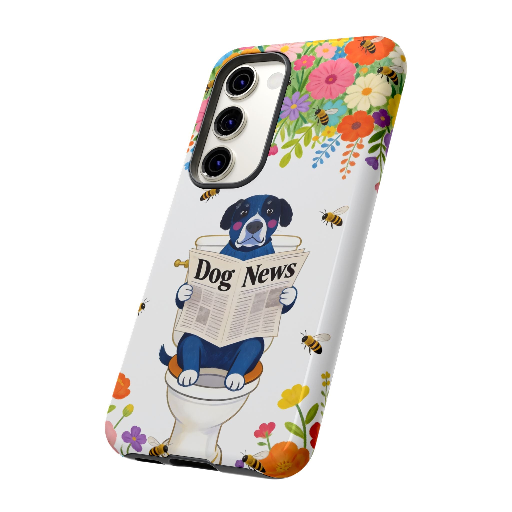 Dog News Floral Samsung Galaxy Phone Case | Cute Dog on Toilet Pattern, Spring Floral