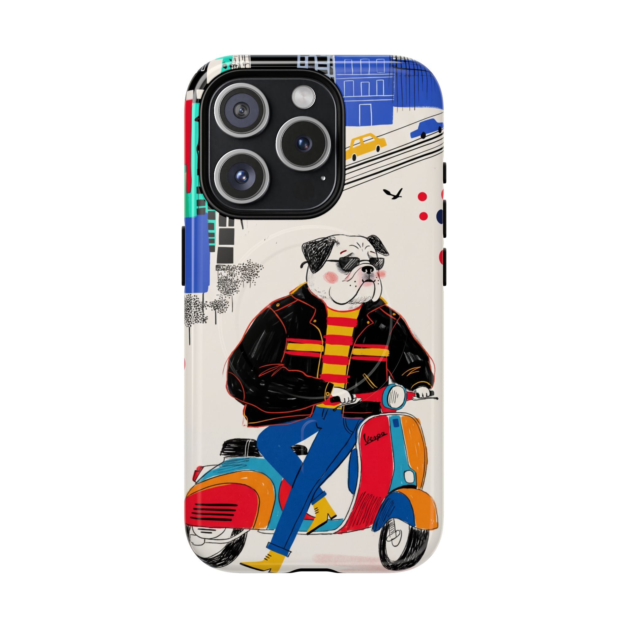 Bulldog Vespa MagSafe iPhone Case | Retro Scooter Dog Protective Cover