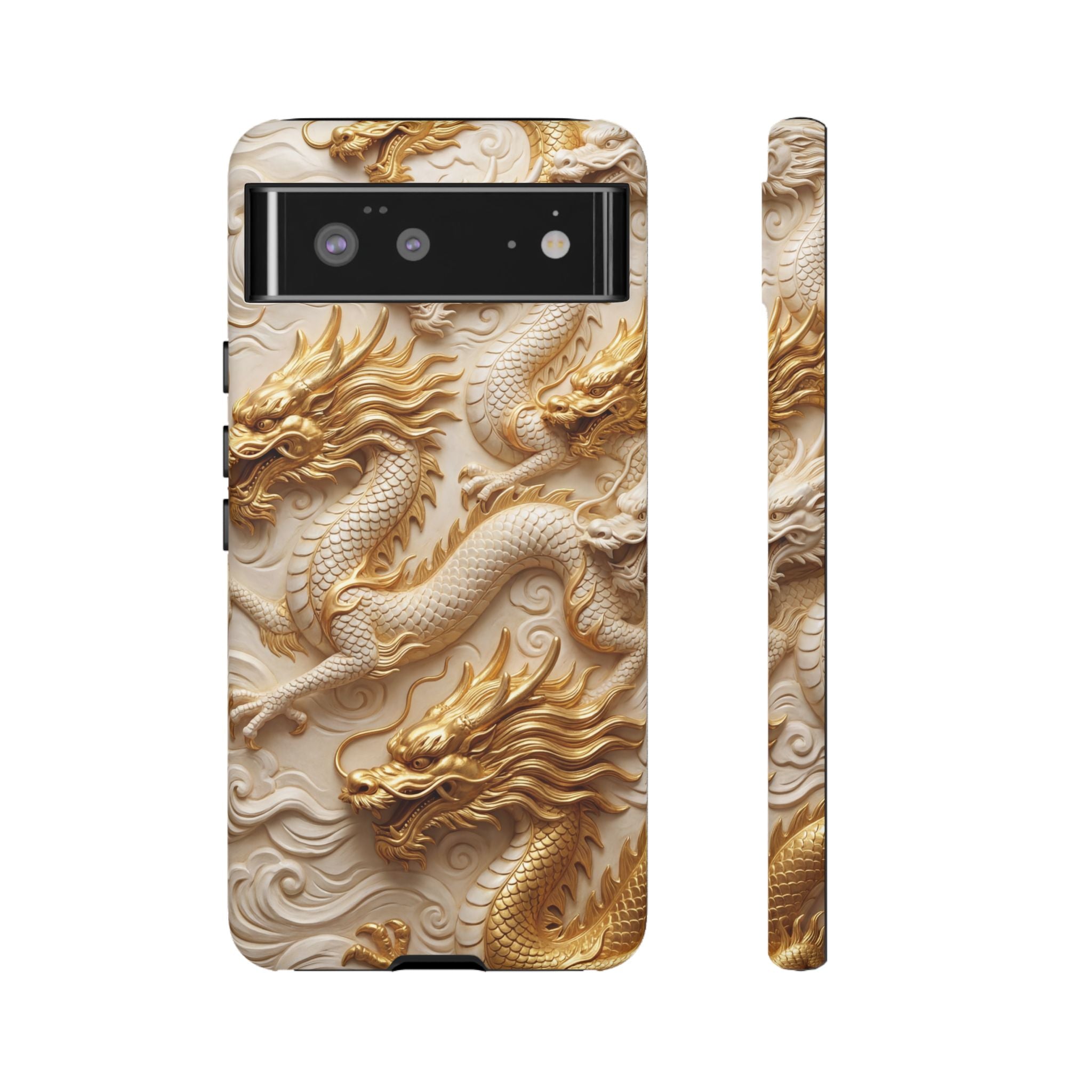 Dragon Relief Google Pixel Case — Gold Carved Dragon Protective Cover