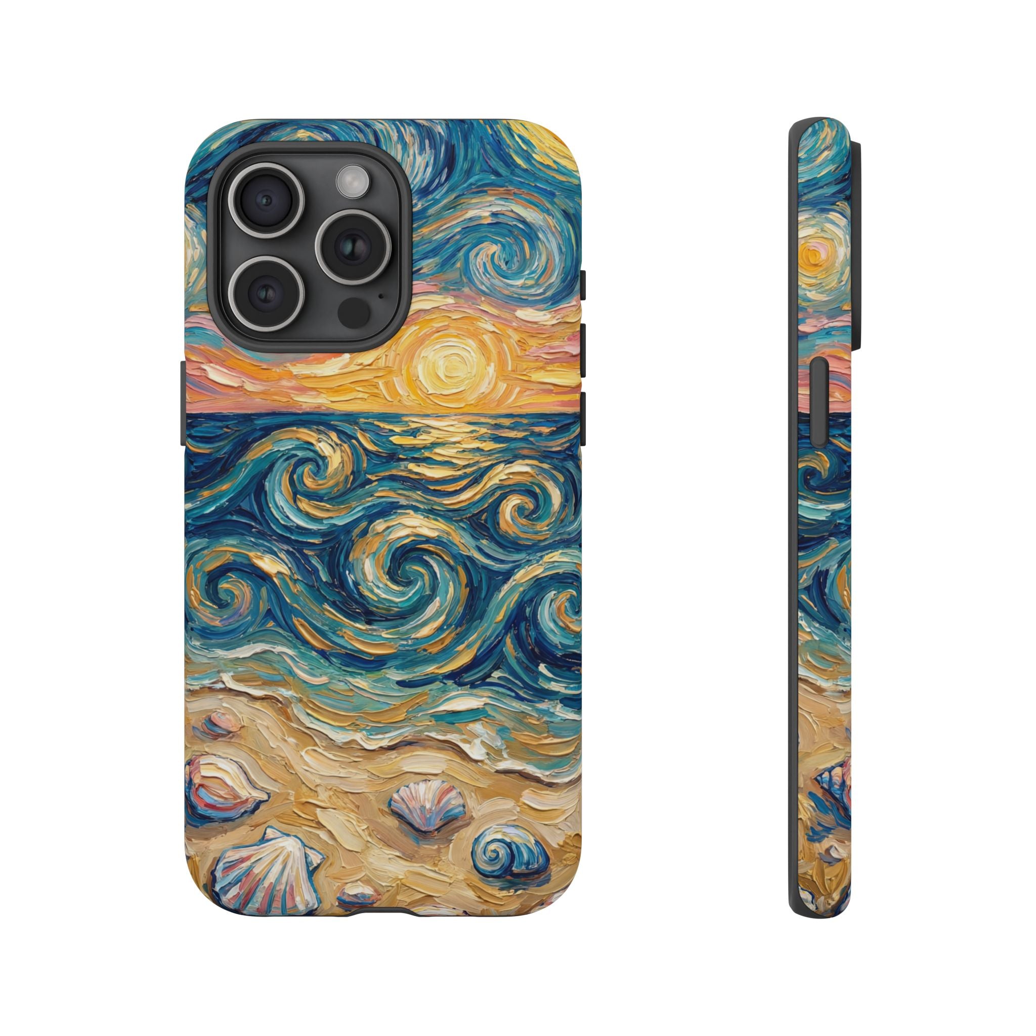Sea Sunset iPhone Case — Van Gogh‑Style Beach Waves with Shells