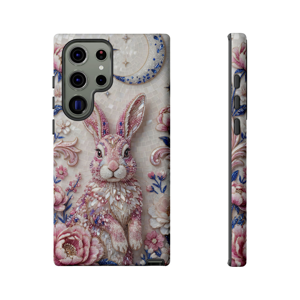 Floral Moon Rabbit Tough Samsung Galaxy Phone Case | Pink Boho Bunny Protective Cover