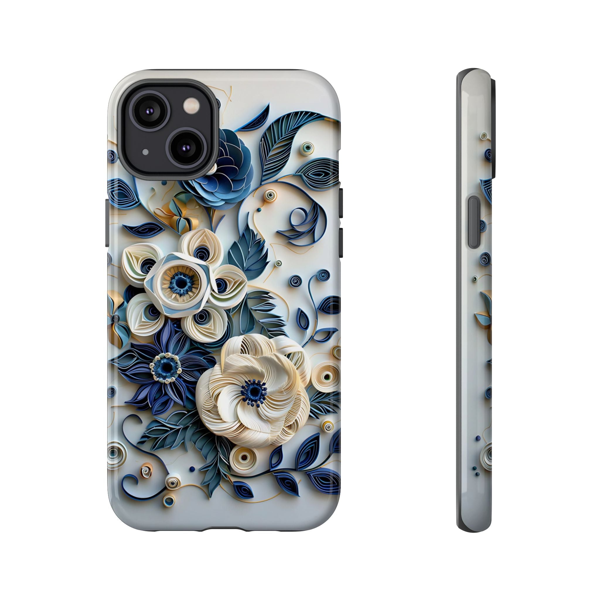 Floral Quilled Art iPhone Case — Blue & Cream Decorative Protection