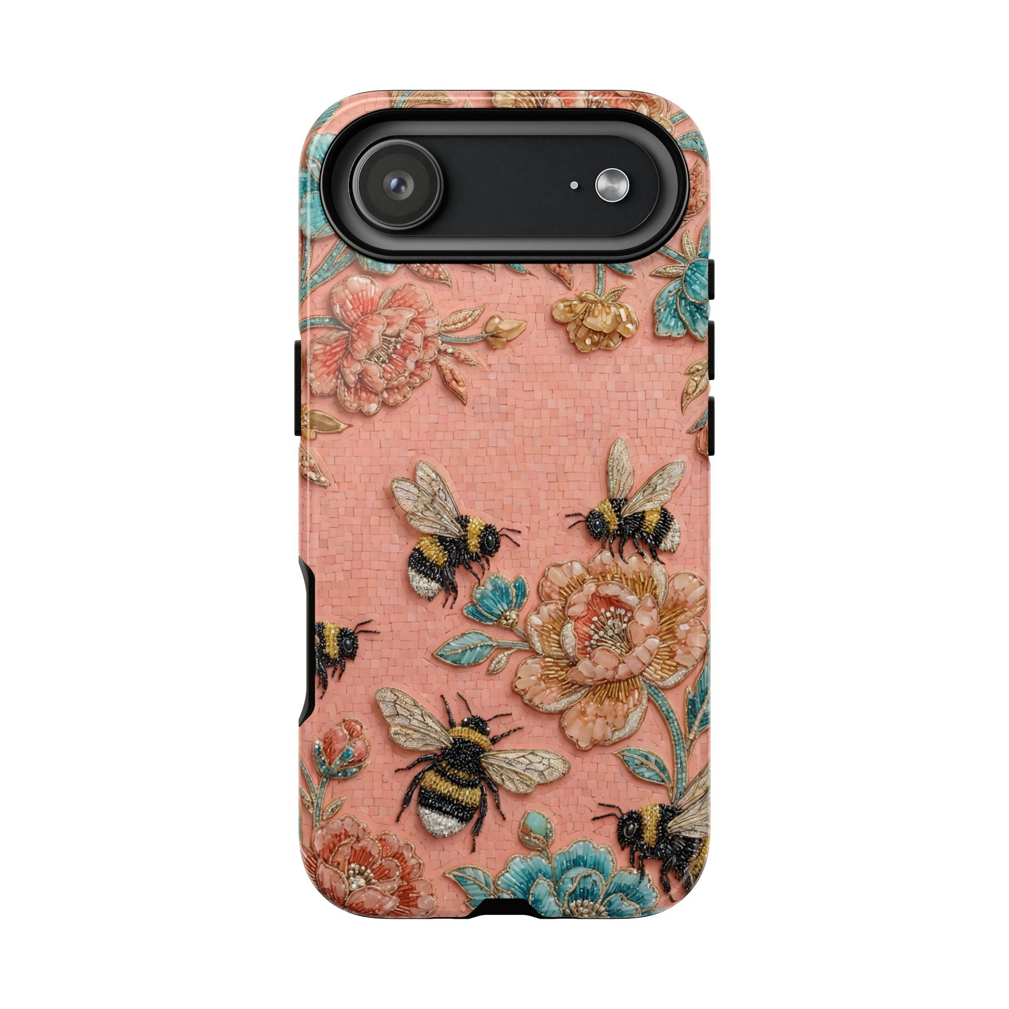 Floral Bee Tough iPhone Case | Vintage Pink Garden Protective Cover