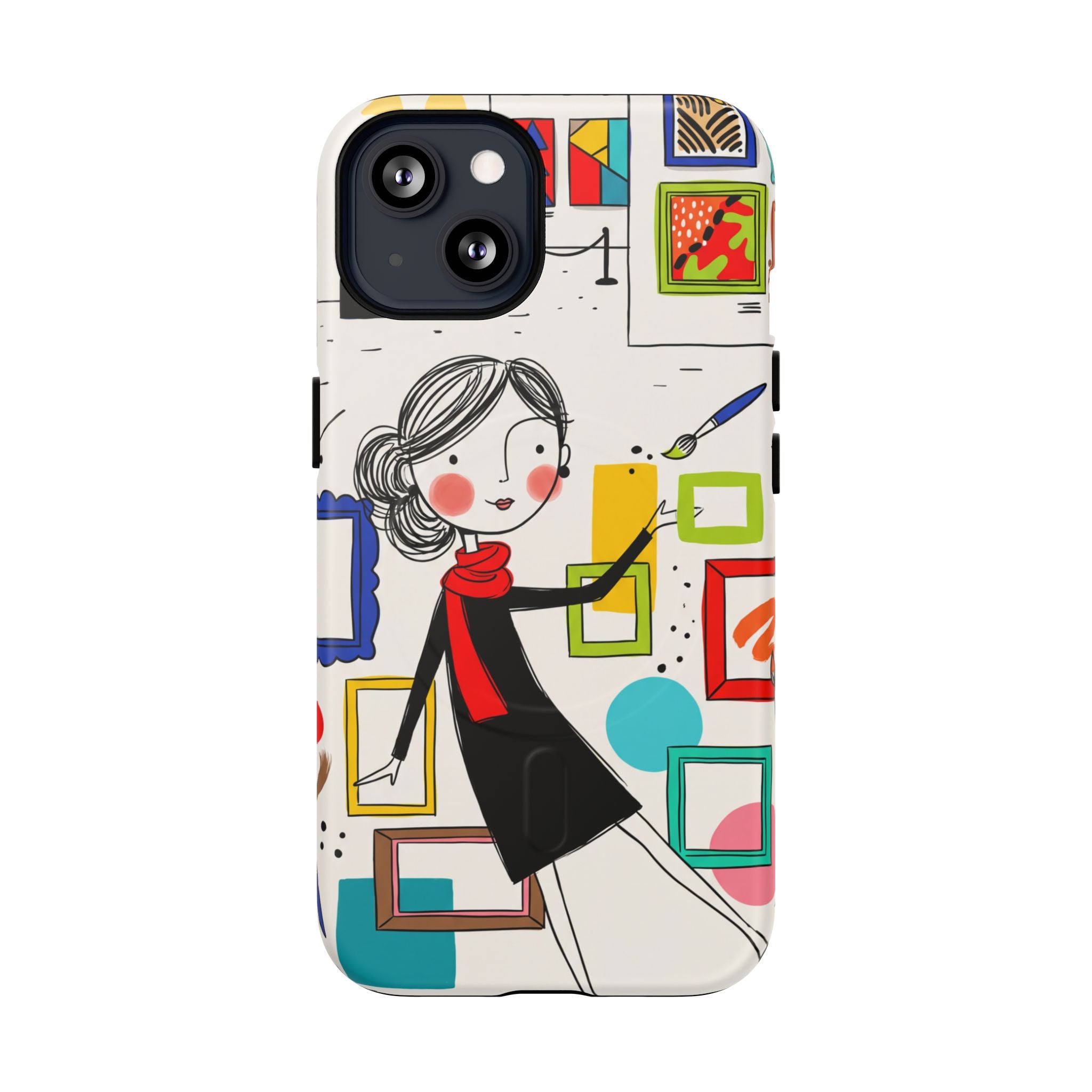 Art Gallery Illustration MagSafe iPhone Case | Cute Woman with Frames Design