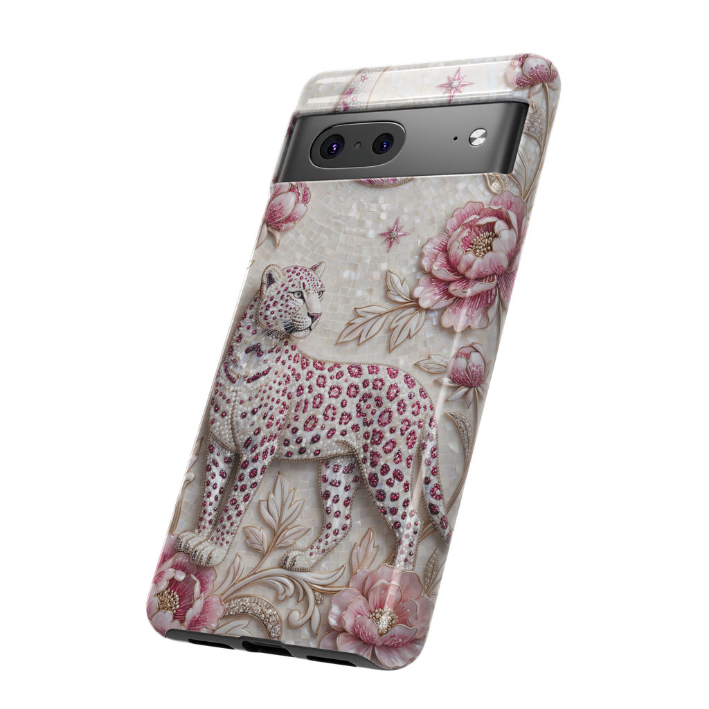 Cover Protettiva Botanica Vintage Rosa per Google Pixel con Leopardo Floreale e Luna