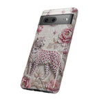 Cover Protettiva Botanica Vintage Rosa per Google Pixel con Leopardo Floreale e Luna