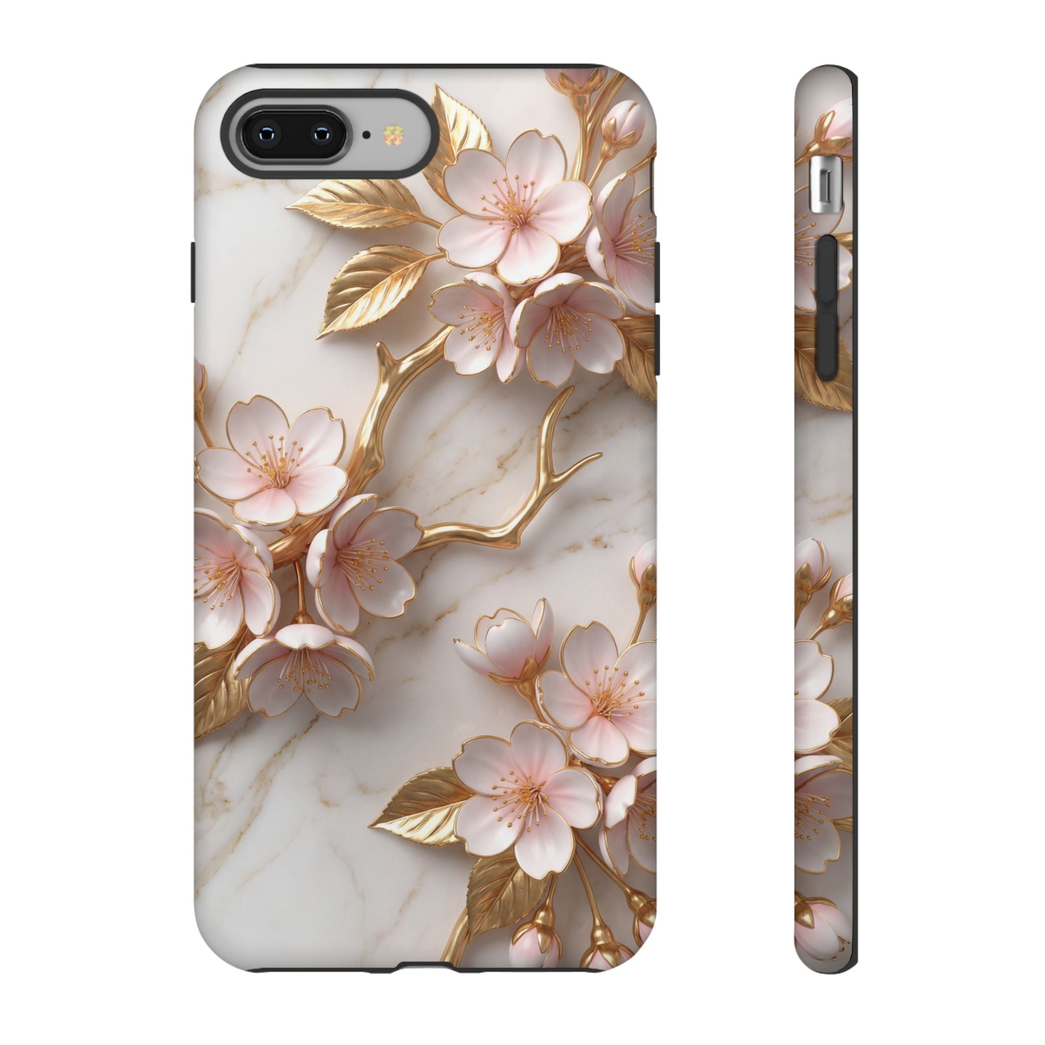 Floral Marble iPhone Case — Sakura Gold Cherry Blossom Tough Case