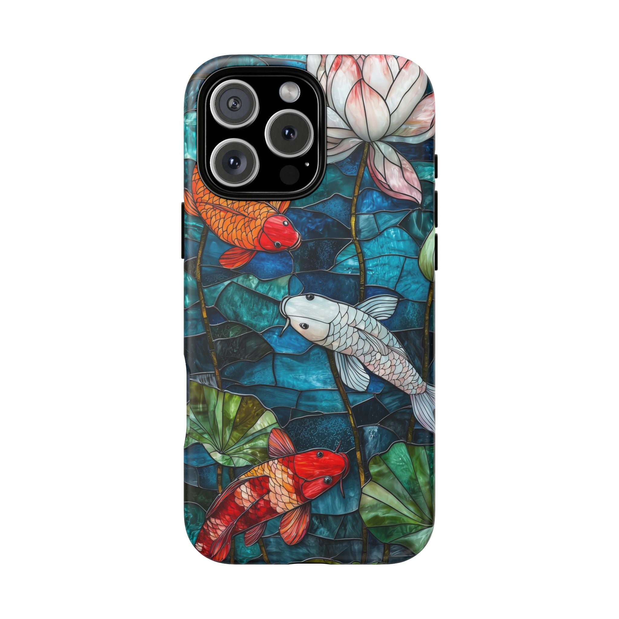 Koi Pond Tough iPhone Case — Stained Glass Lotus & Koi Design
