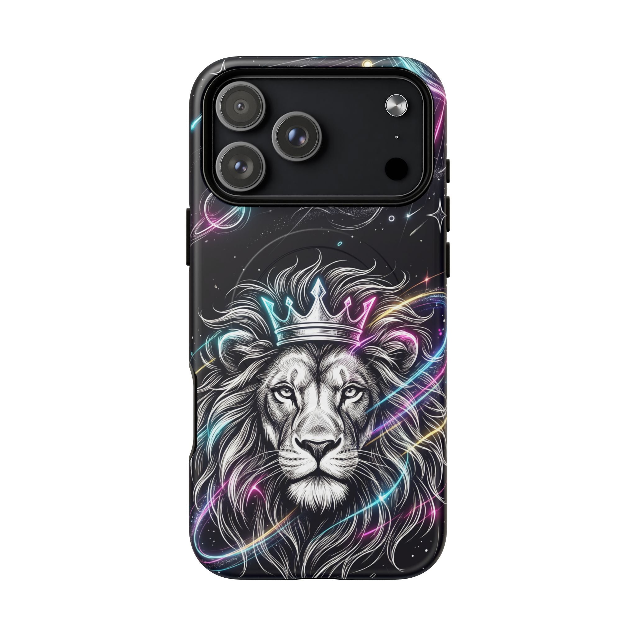 Galaxy Lion MagSafe iPhone Case | Neon Crowned Lion Protective Case