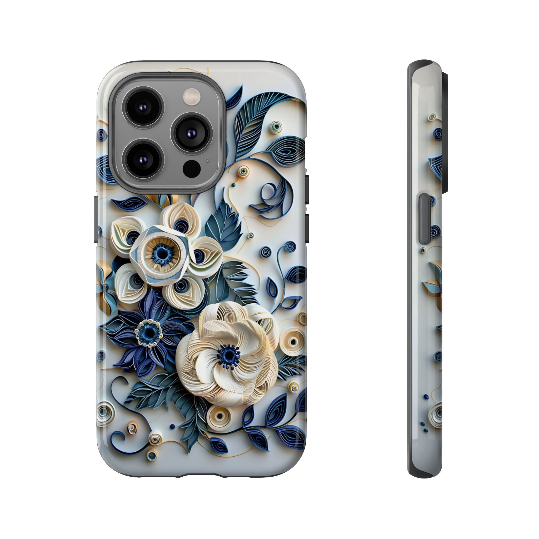 Floral Quilled Art iPhone Case — Blue & Cream Decorative Protection