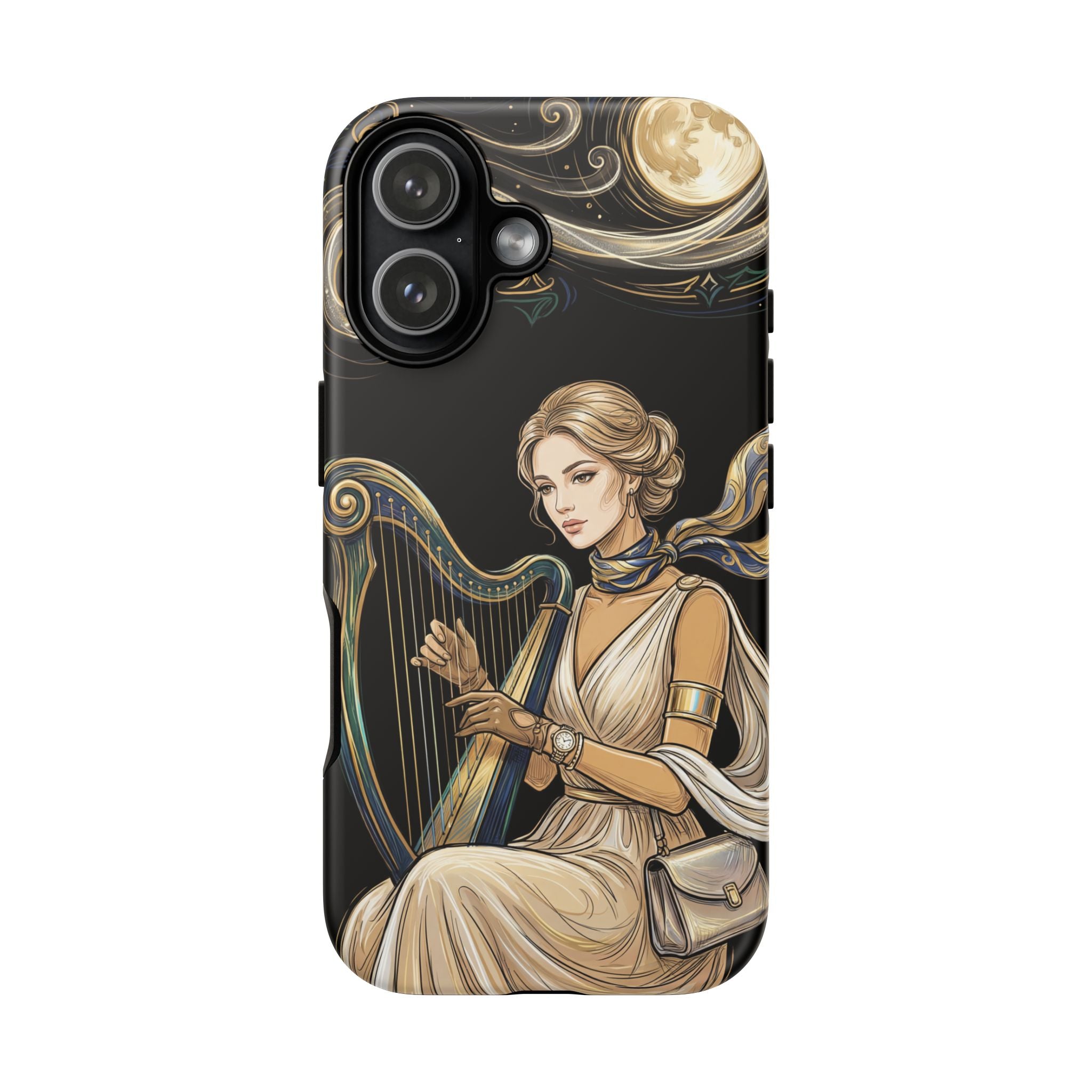 Moonlit Harp iPhone Case | Vintage Goddess Musician Art