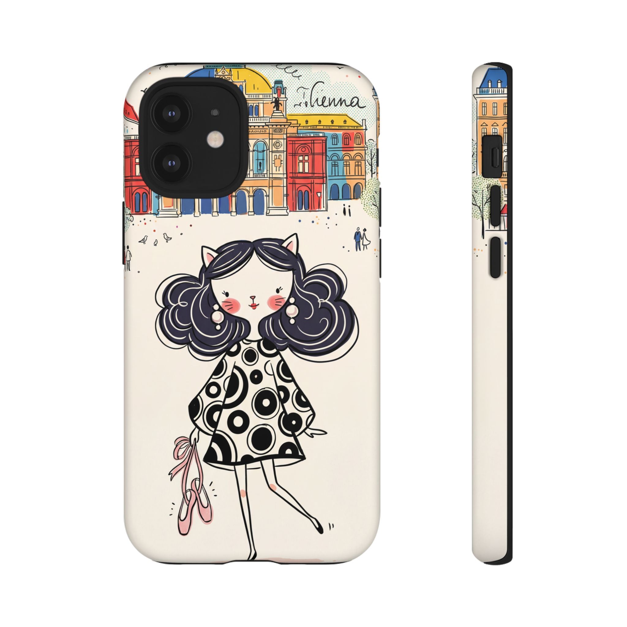 Cute Parisian Cat Girl iPhone Case | Ballet Slippers Illustration Tough Case
