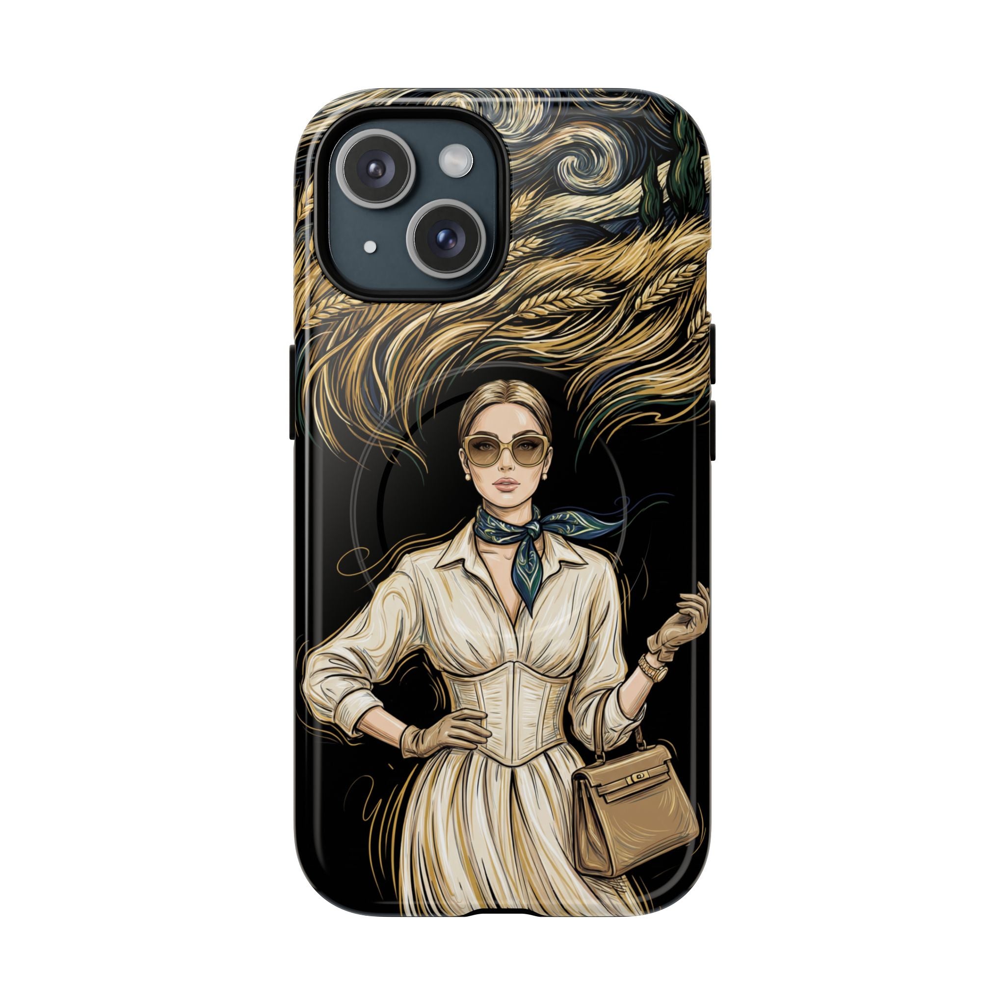 Vintage Elegance MagSafe iPhone Case | Retro Woman with Flowing Golden Hair
