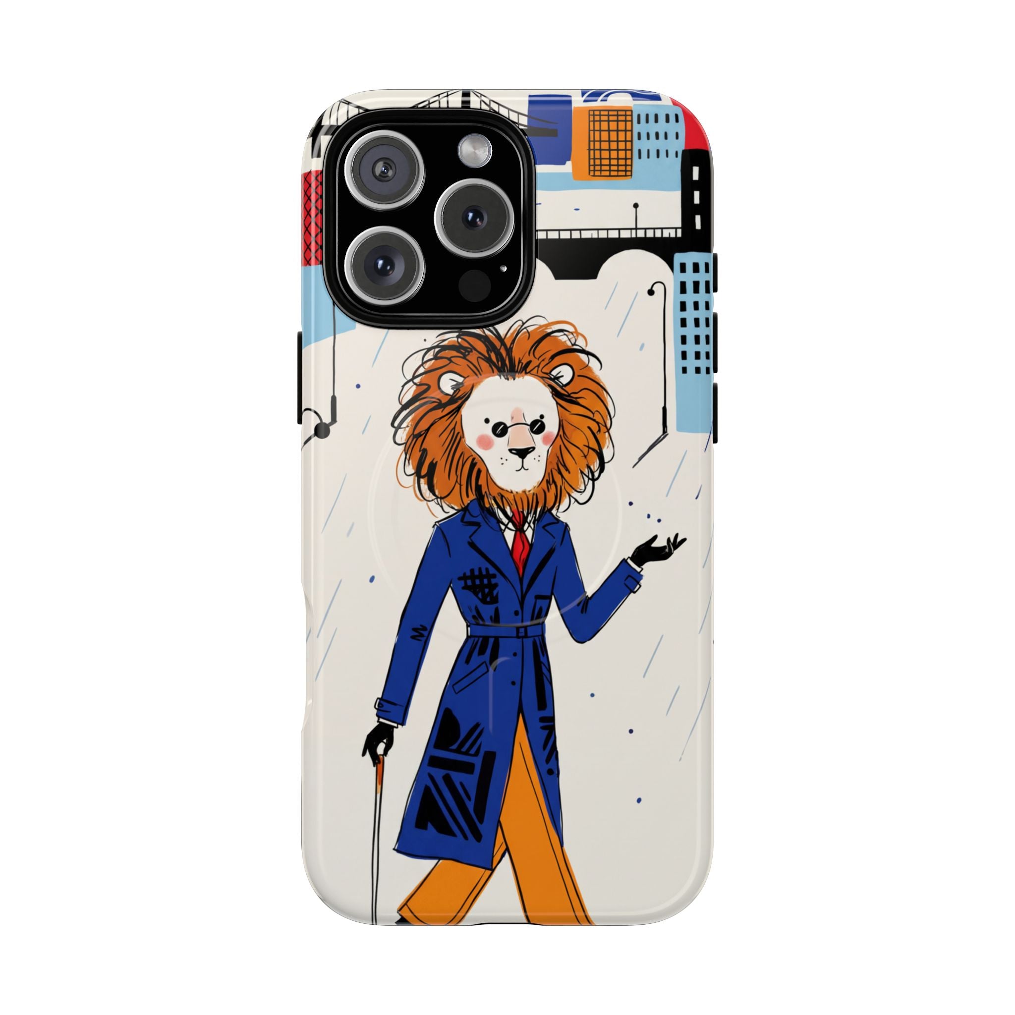 Lion Gentleman MagSafe iPhone Case | Dapper Lion in City Rain