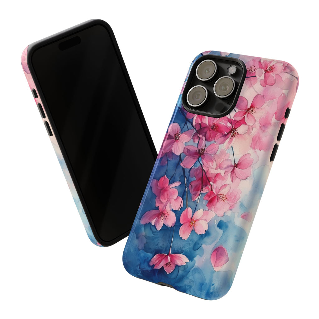 Floral Cherry Blossom iPhone Case | Pink Blue Watercolour
