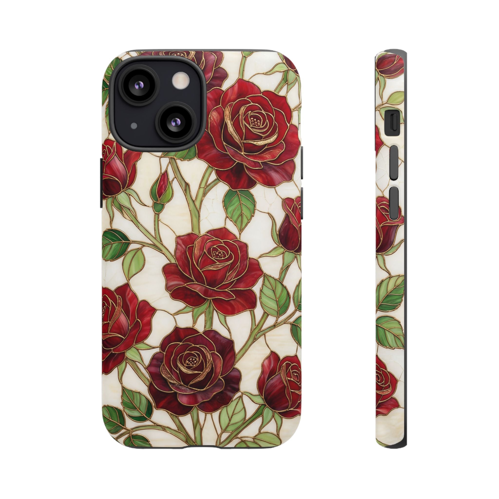 Red Rose Pattern Tough iPhone Case — Vintage Floral iPhone Protection