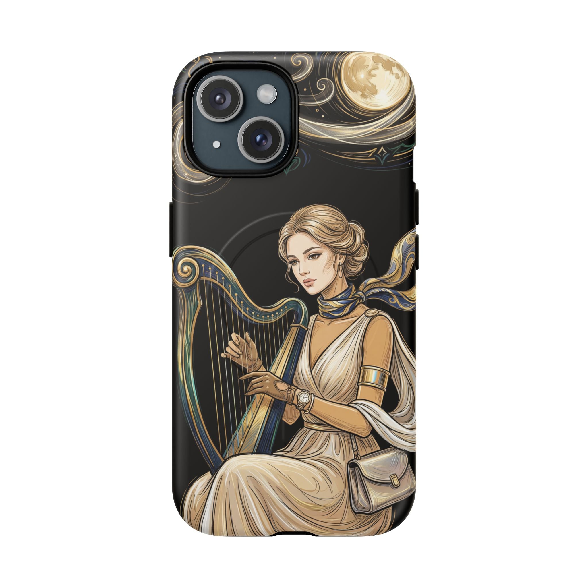 Moonlit Harp MagSafe iPhone Case | Vintage Goddess Musician Art