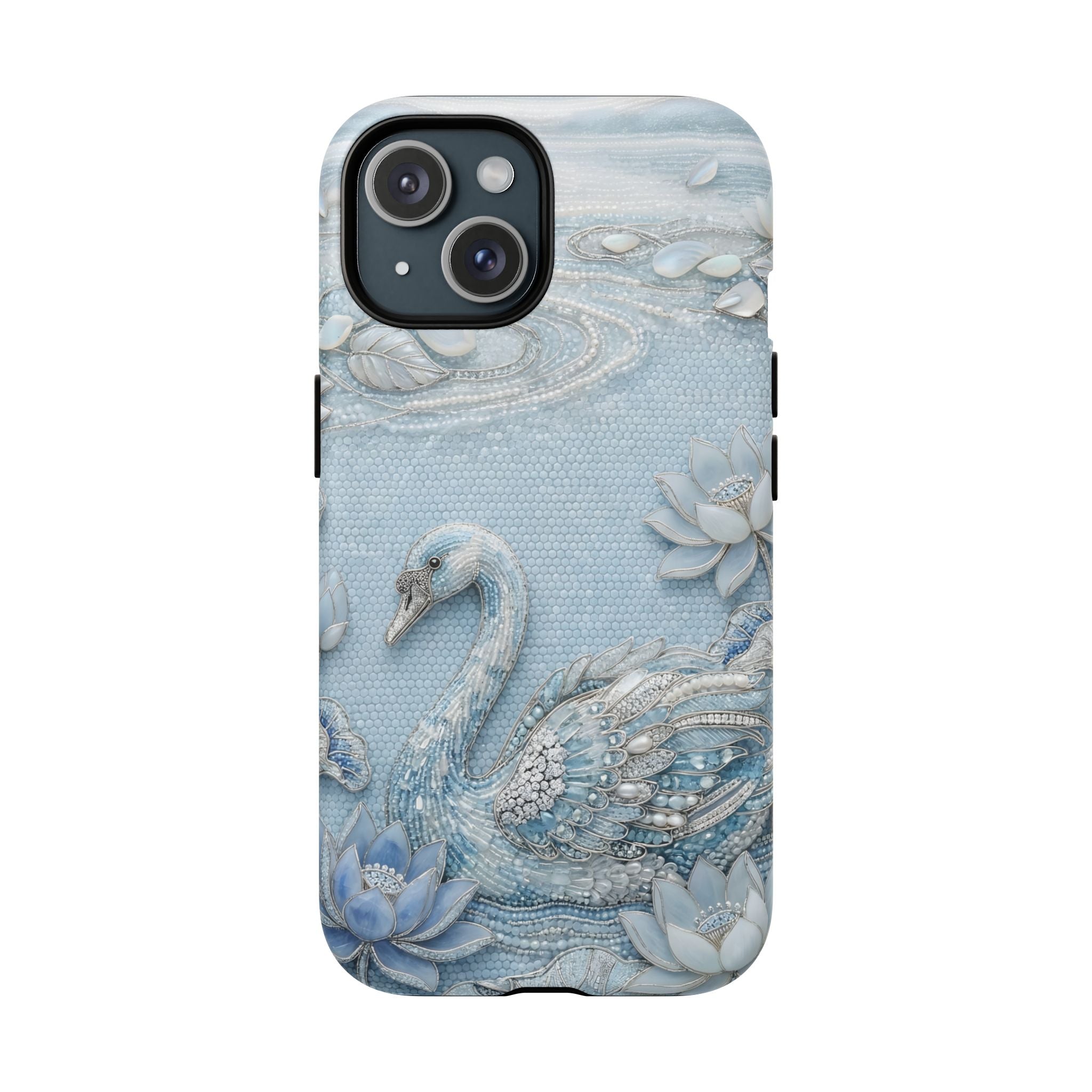 Swan Lake Floral MagSafe iPhone Case | Sparkling Blue Swan Protective Case
