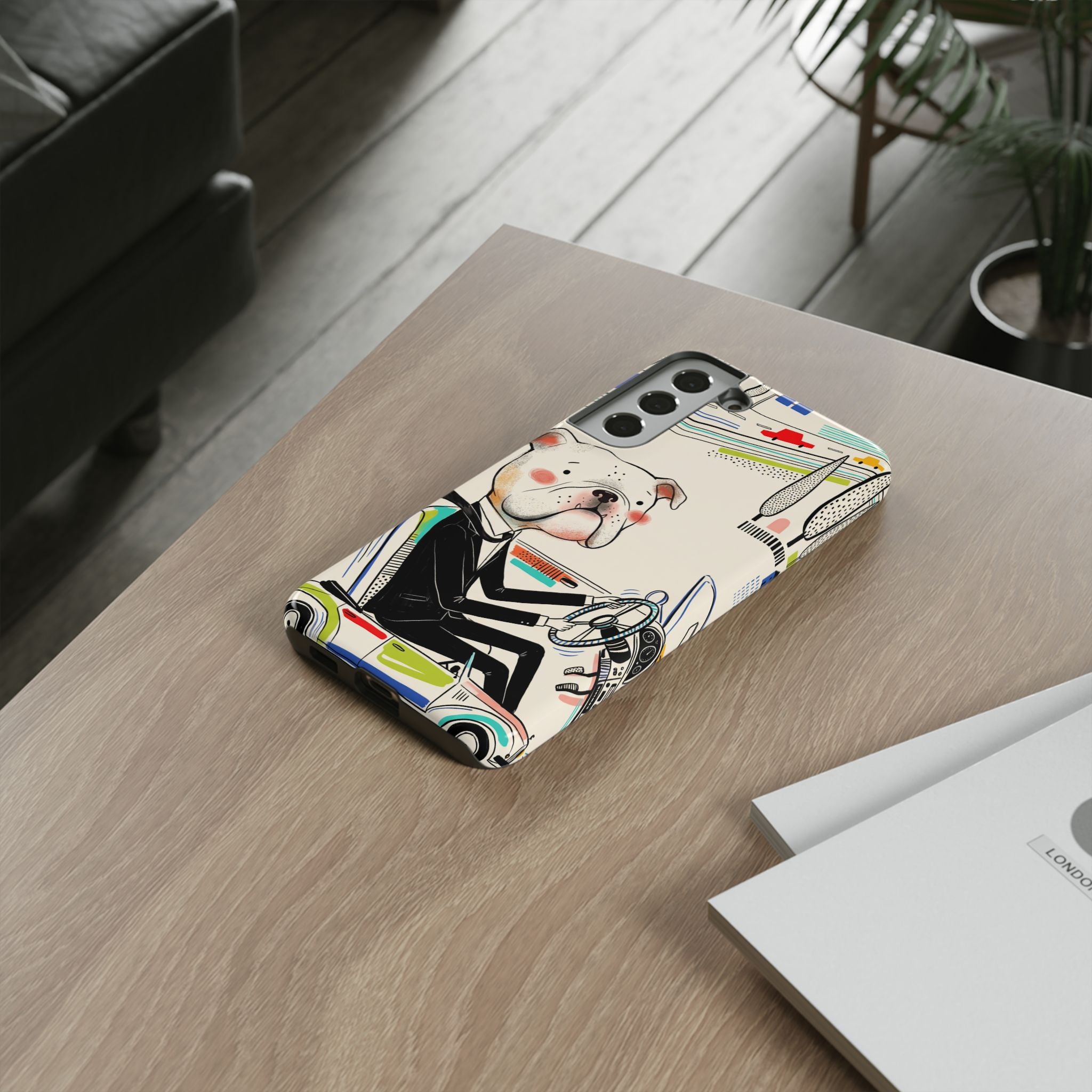Bulldog Driver Samsung Galaxy Phone Case | Cute Retro Dog Illustration