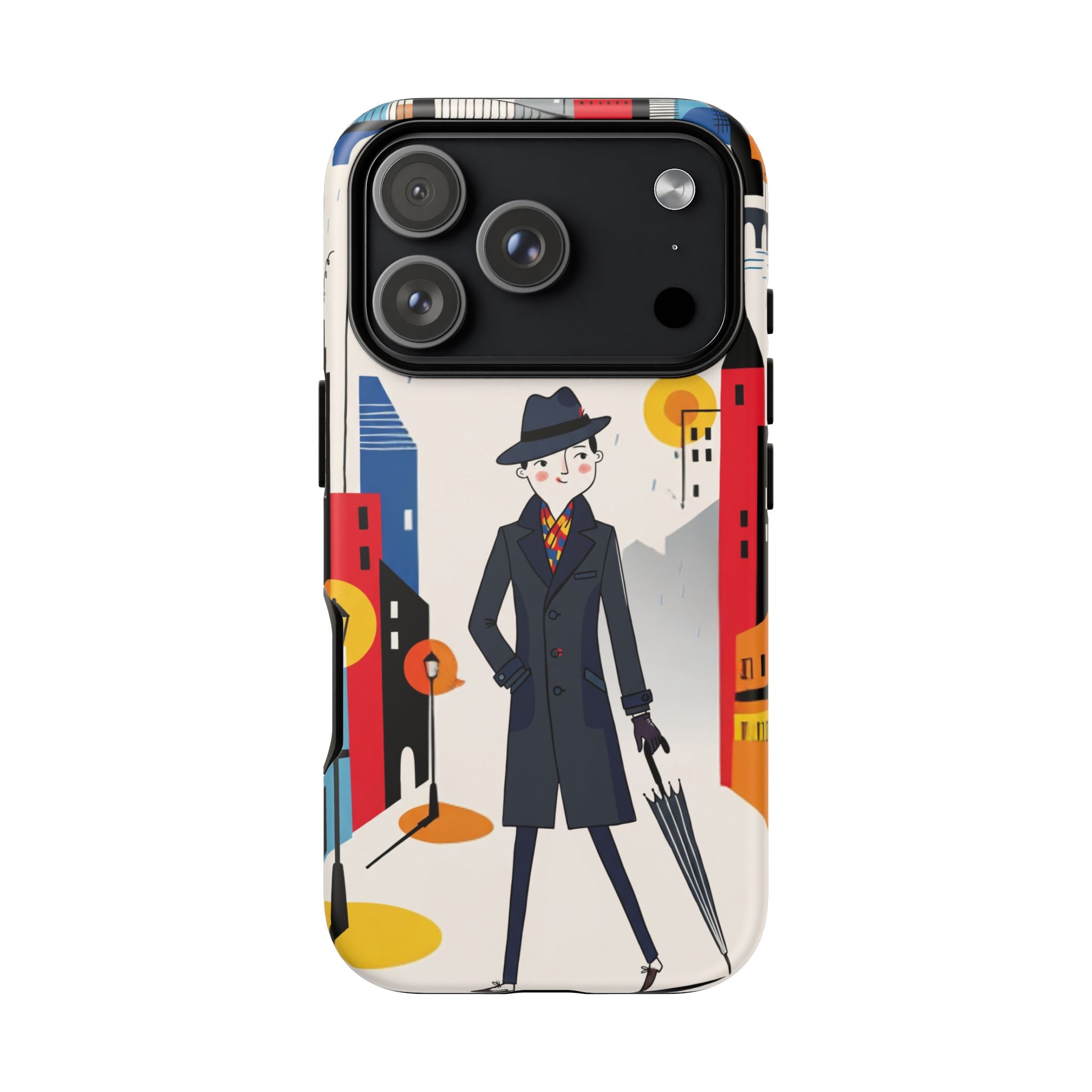 Retro Gentleman in Cityscape Illustration iPhone Case