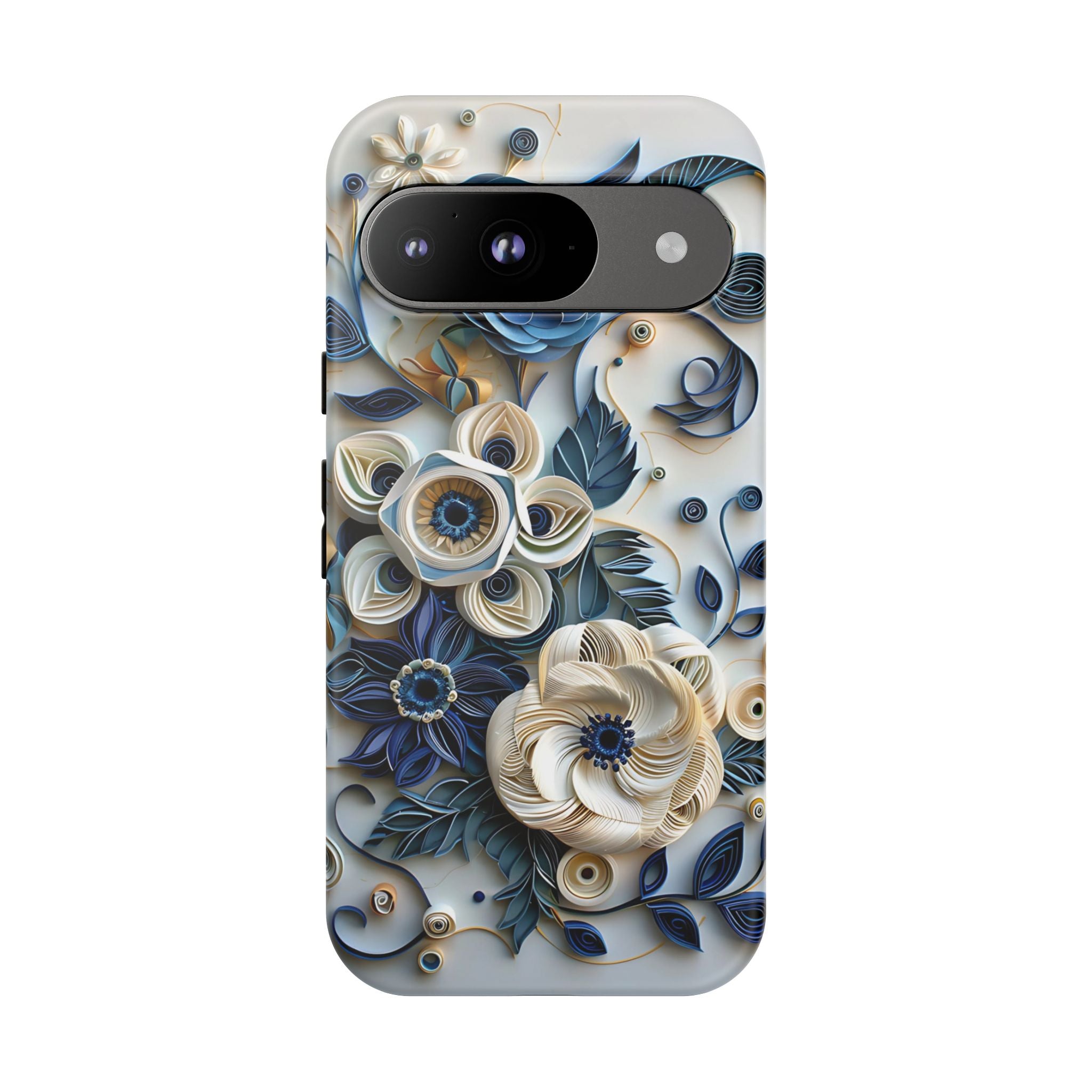 Floral Quilled Art Google Pixel Case — Blue & Cream Decorative Protection