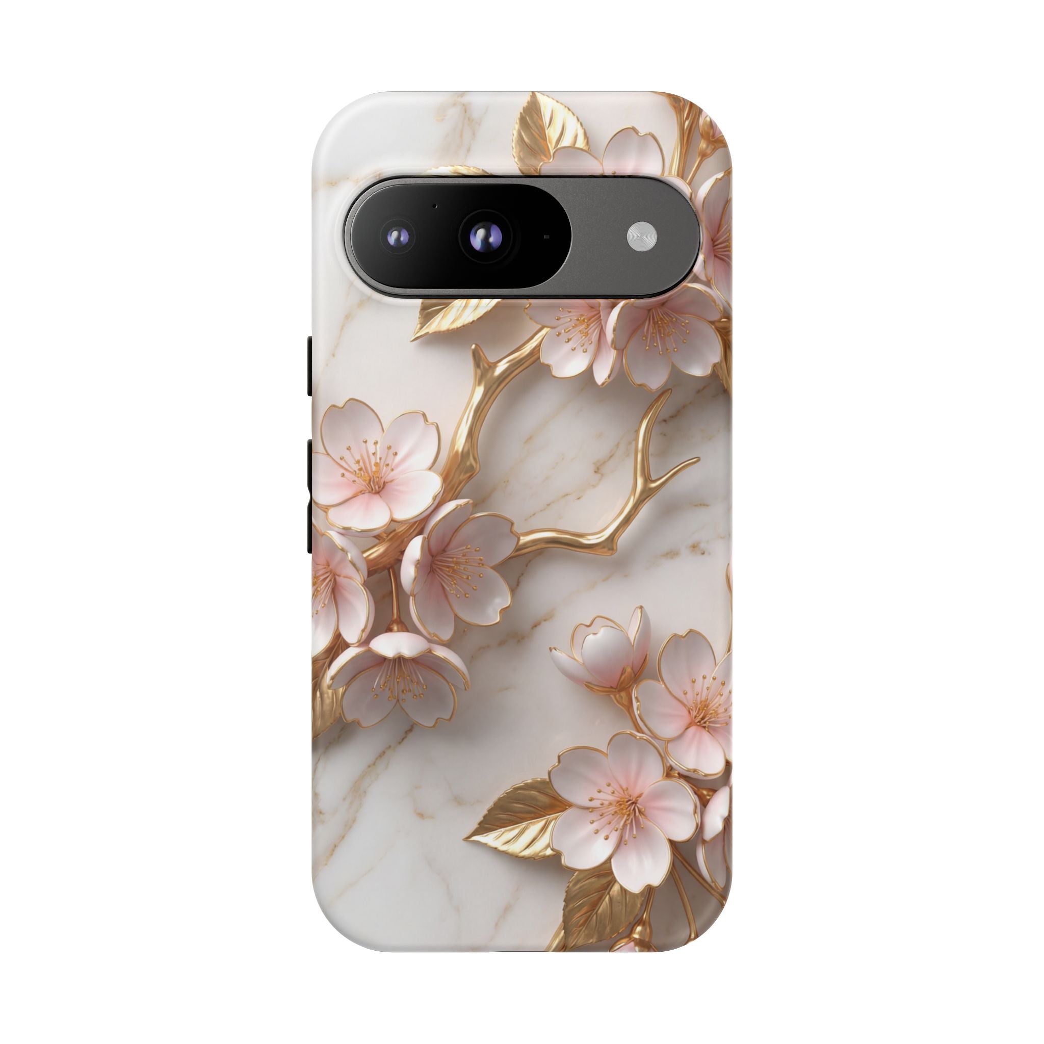 Floral Marble Google Pixel Case — Sakura Gold Cherry Blossom Tough Case