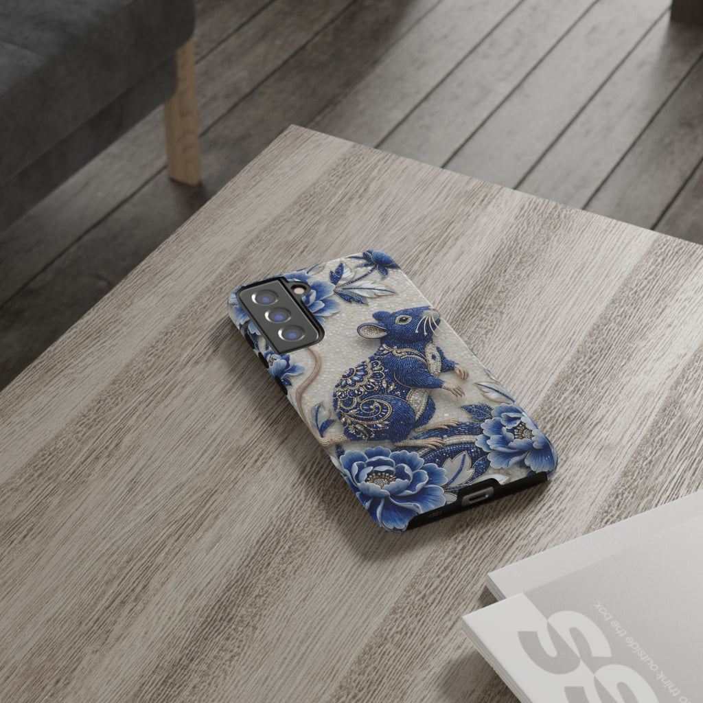 Asian Zodiac Rat Samsung Galaxy Phone Case | Blue & White Porcelain Art Slim Protective iPhone Case | Year of the Rat Gift