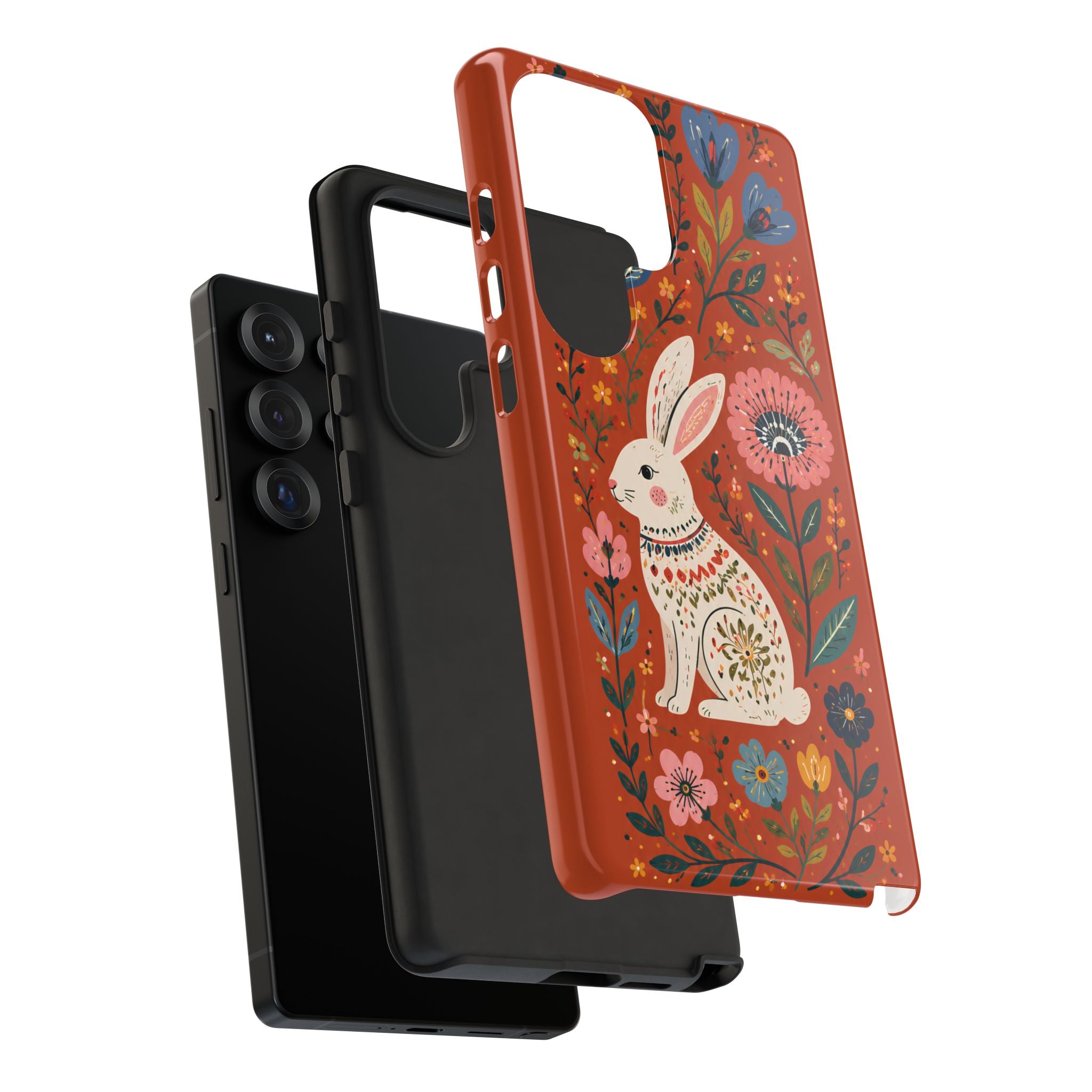 Floral Rabbit Tough Samsung Galaxy Phone Case | Protective Phone Case with Folk Art Bunny Design