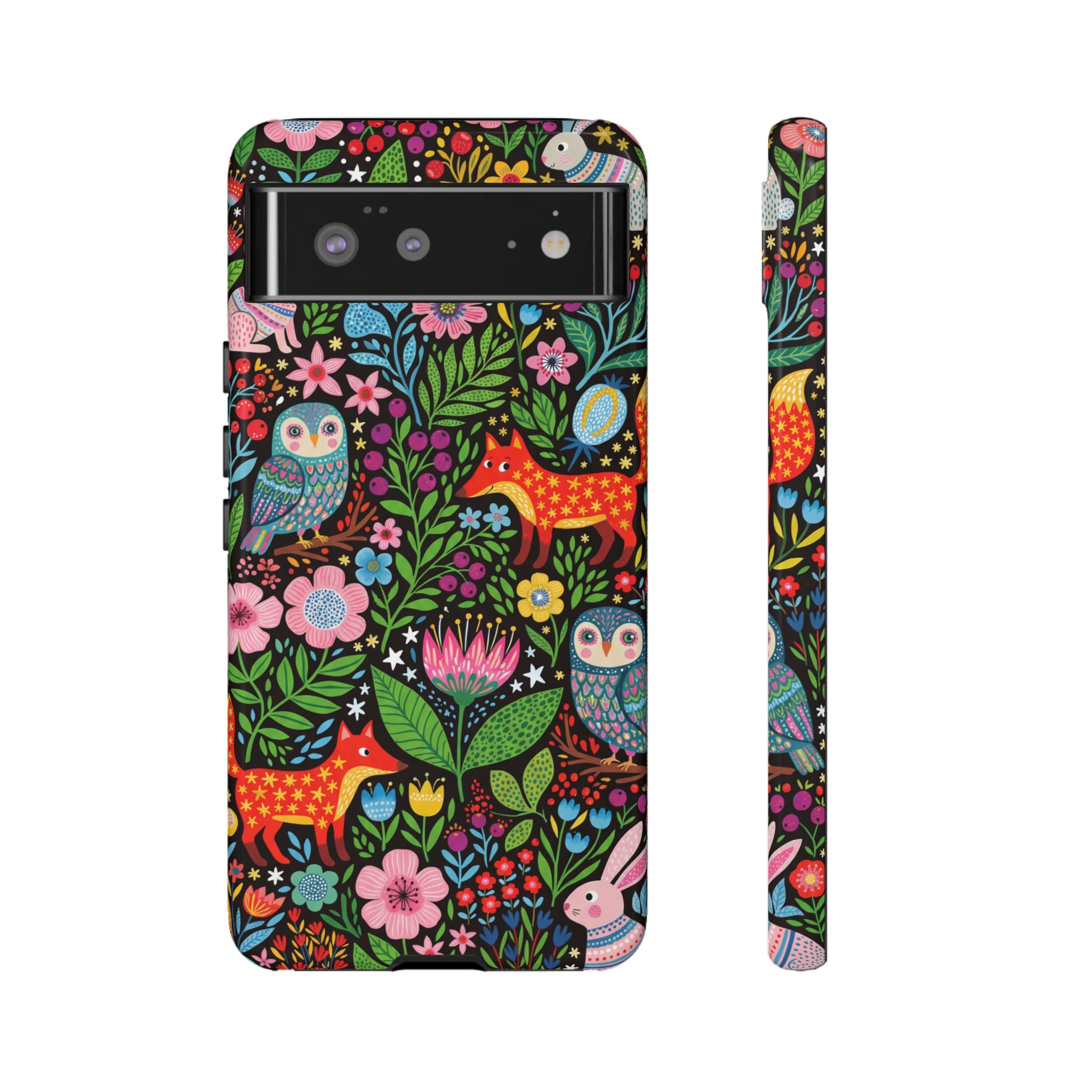 Floral Woodland Google Pixel Phone Case | Colourful Fox & Owl Protective Cover
