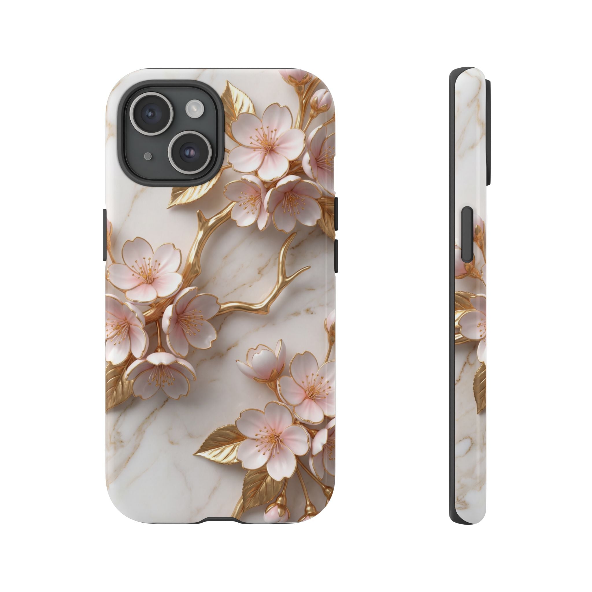 Floral Marble iPhone Case — Sakura Gold Cherry Blossom Tough Case