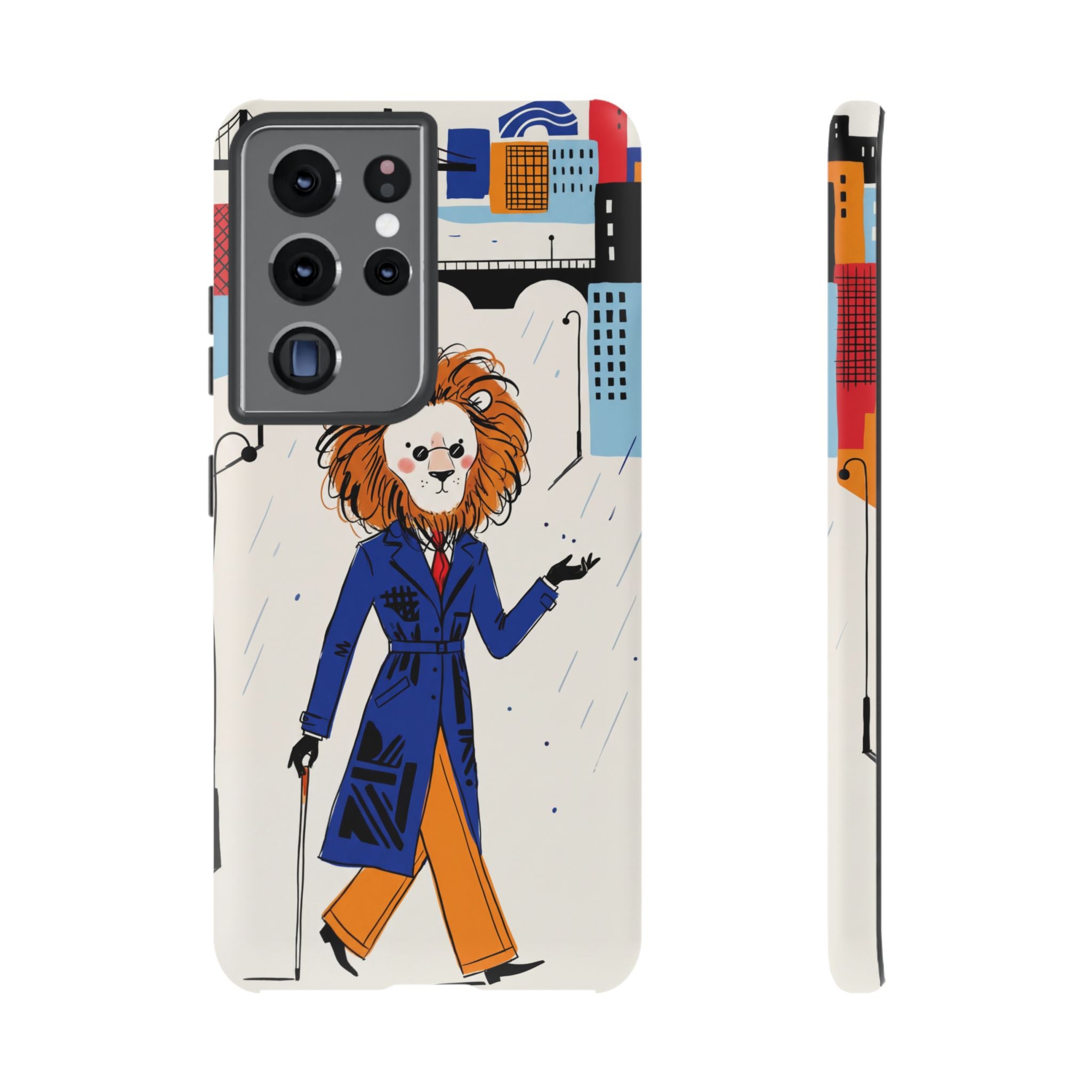 Lion Gentleman Samsung Galaxy Phone Case | Dapper Lion in City Rain