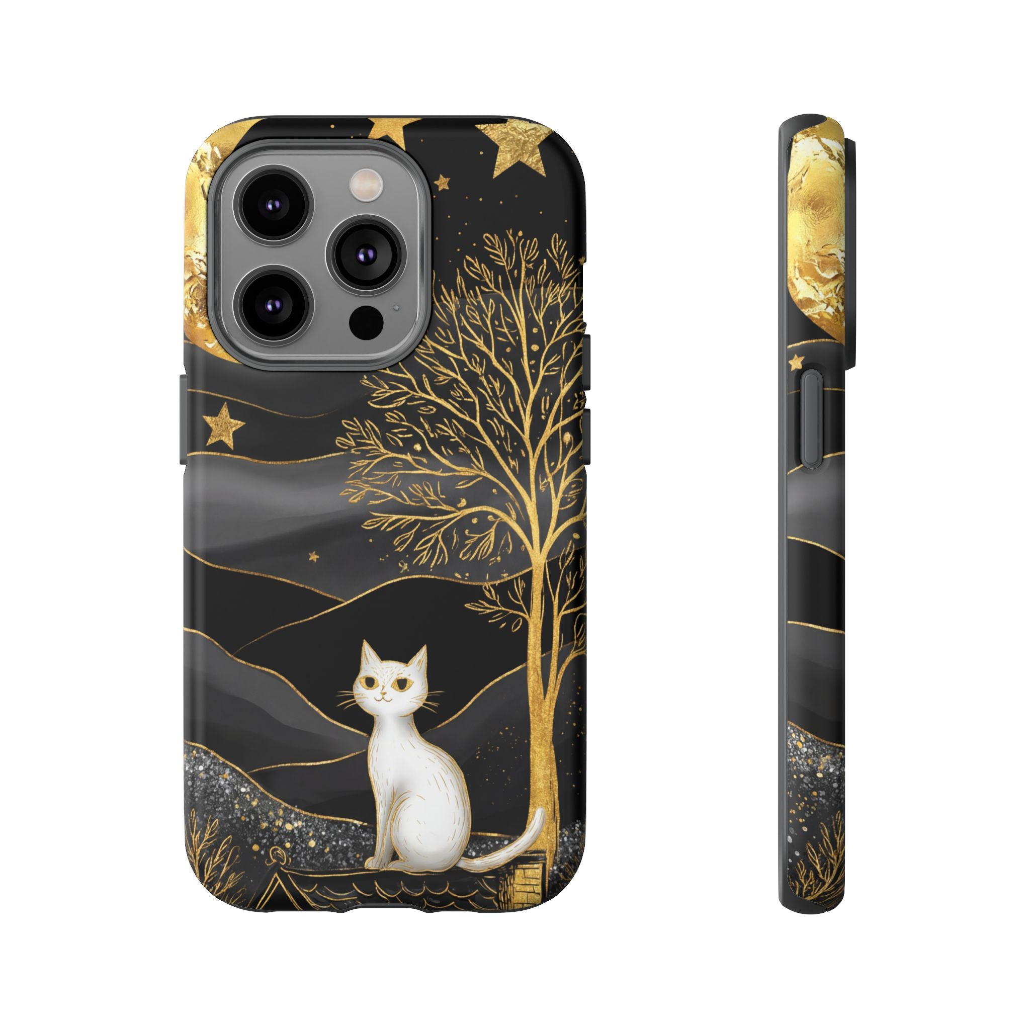 Celestial Cat iPhone Case | Gold Moon & Star iPhone Cover