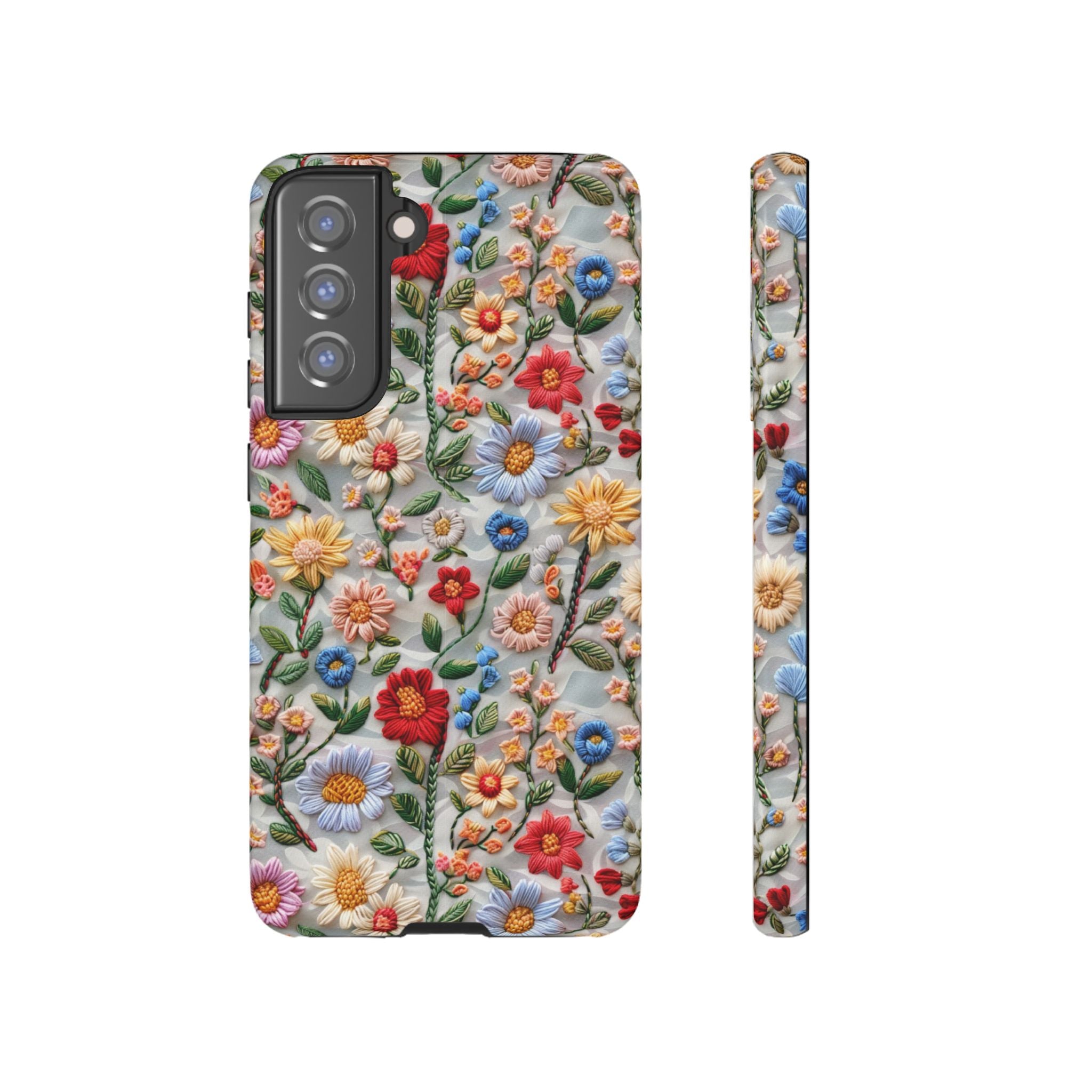Floral Embroidered Pattern Tough Samsung Galaxy Case — Colourful Daisy & Wildflower Design