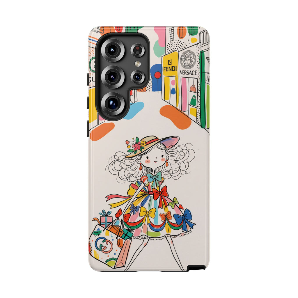 Cute Fashion Girl Samsung Galaxy Phone Case | Colourful Shopping Street Design