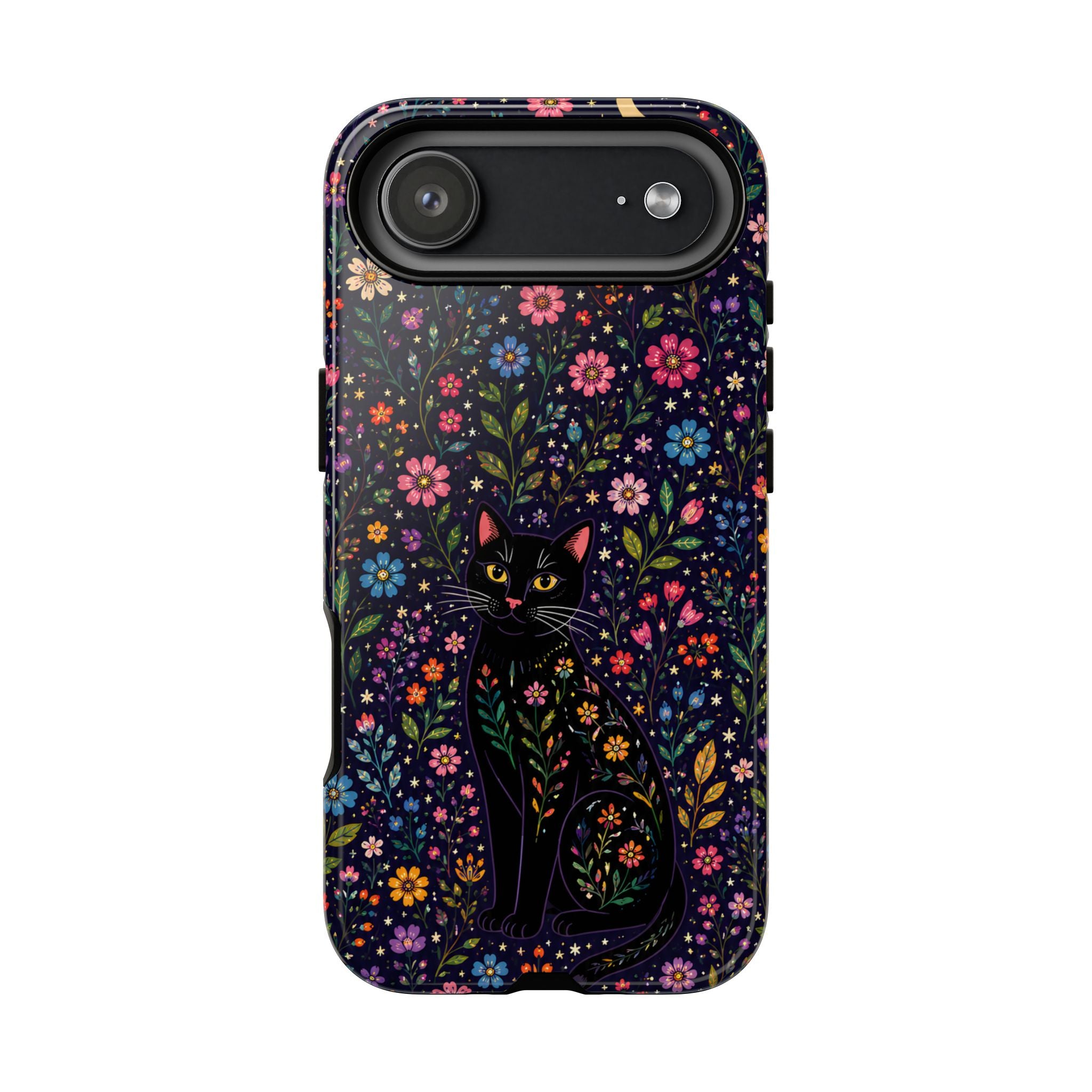 Celestial Black Cat iPhone Case | Whimsigoth Floral